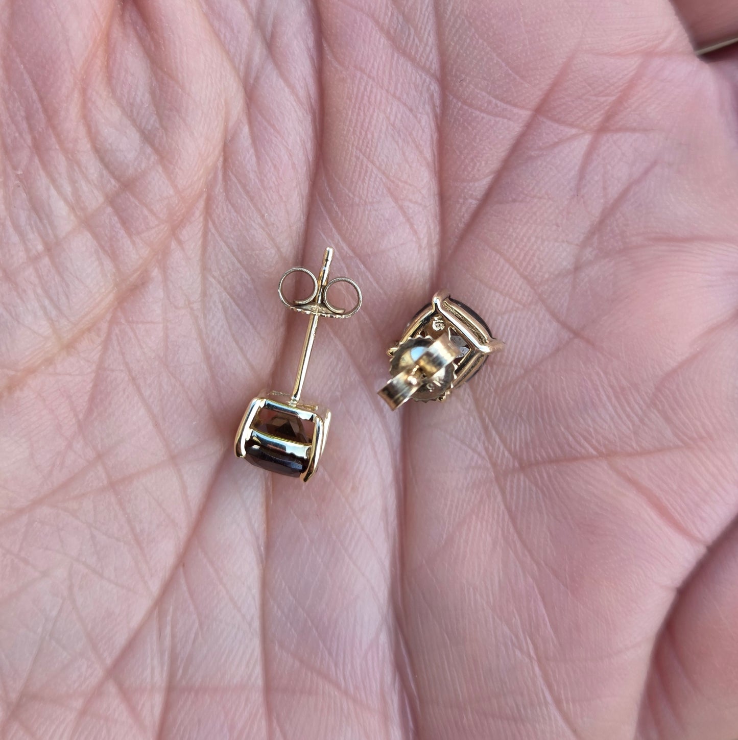 Vintage Hallmarked Solid 9ct 9k Gold 1.5Ct Smoky Quartz Solitaire Stud Earrings