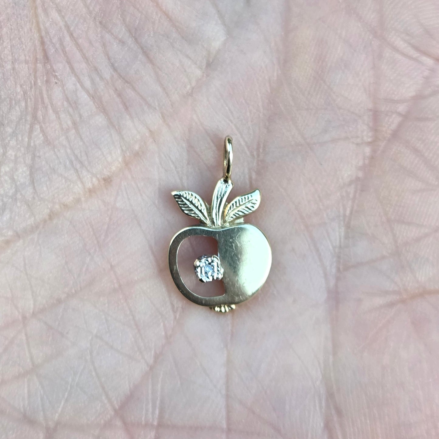 Vintage 1978 English Hallmarked Solid 9ct Gold Diamond Apple Pendant