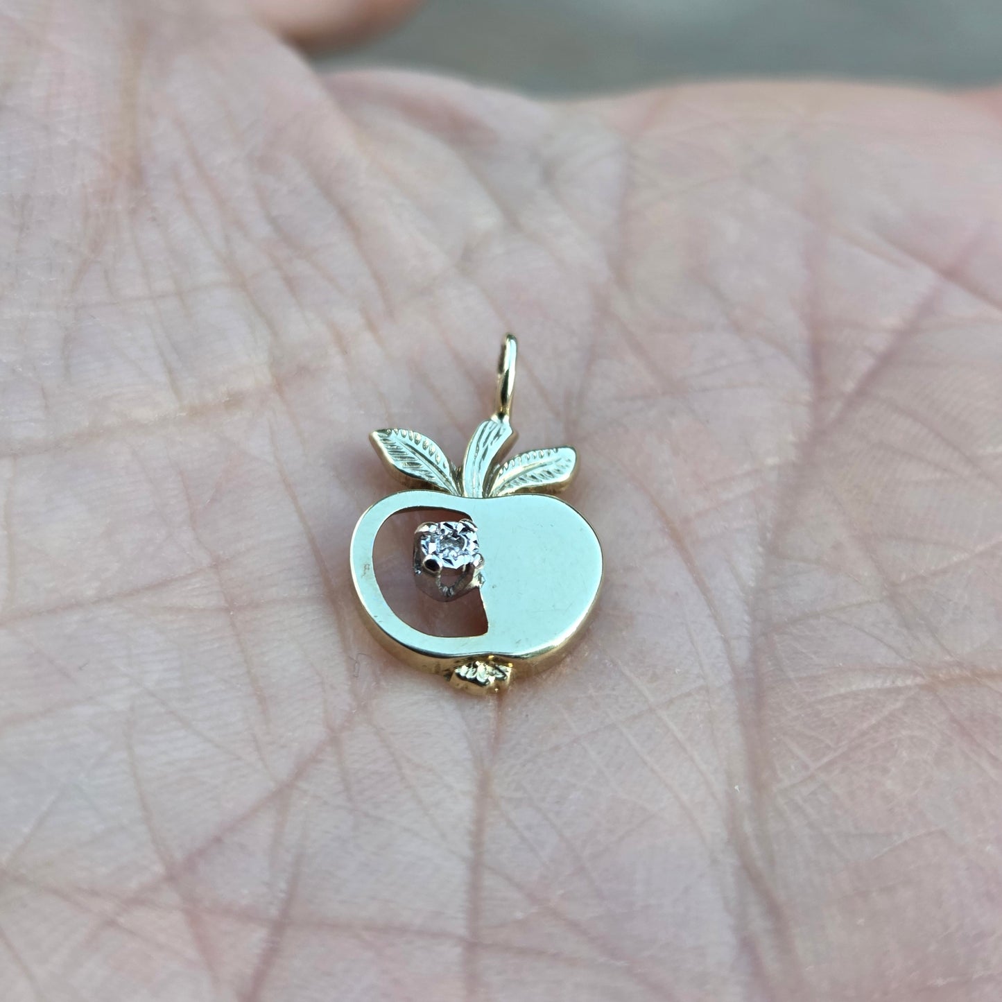 Vintage 1978 English Hallmarked Solid 9ct Gold Diamond Apple Pendant