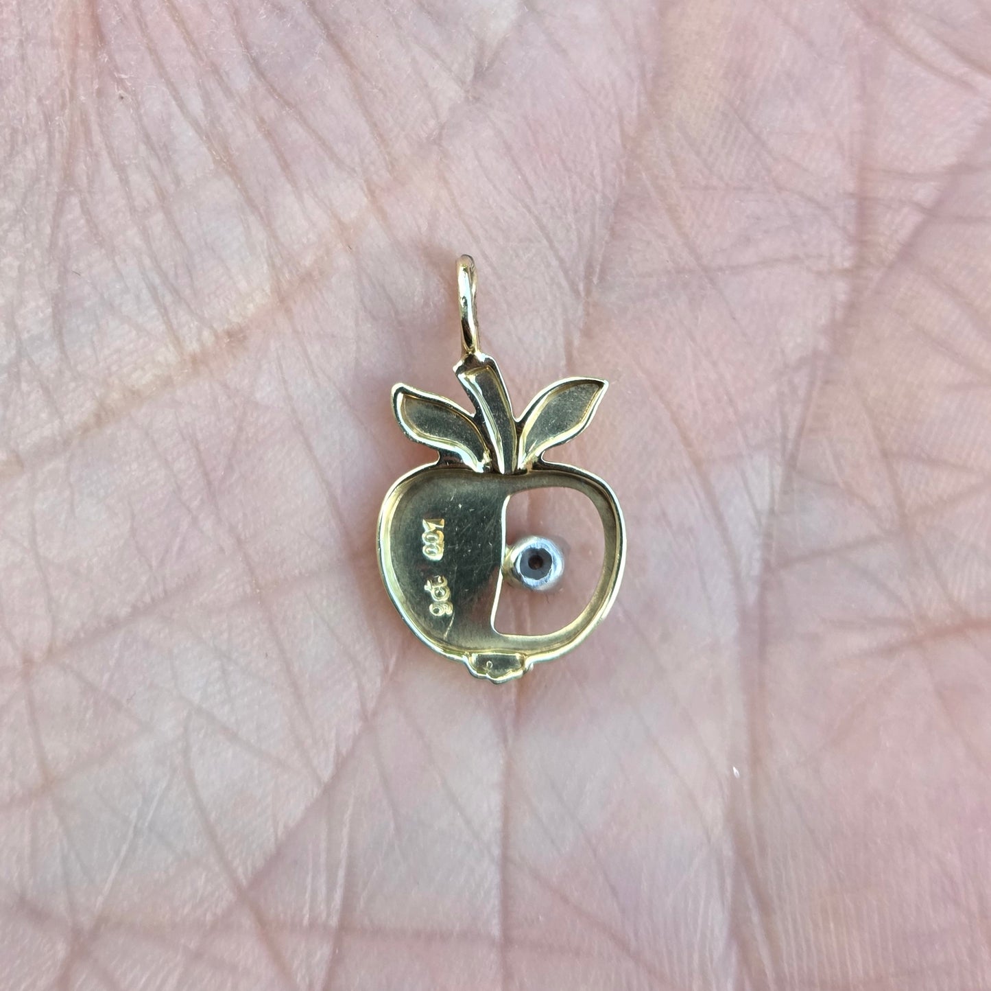 Vintage 1978 English Hallmarked Solid 9ct Gold Diamond Apple Pendant