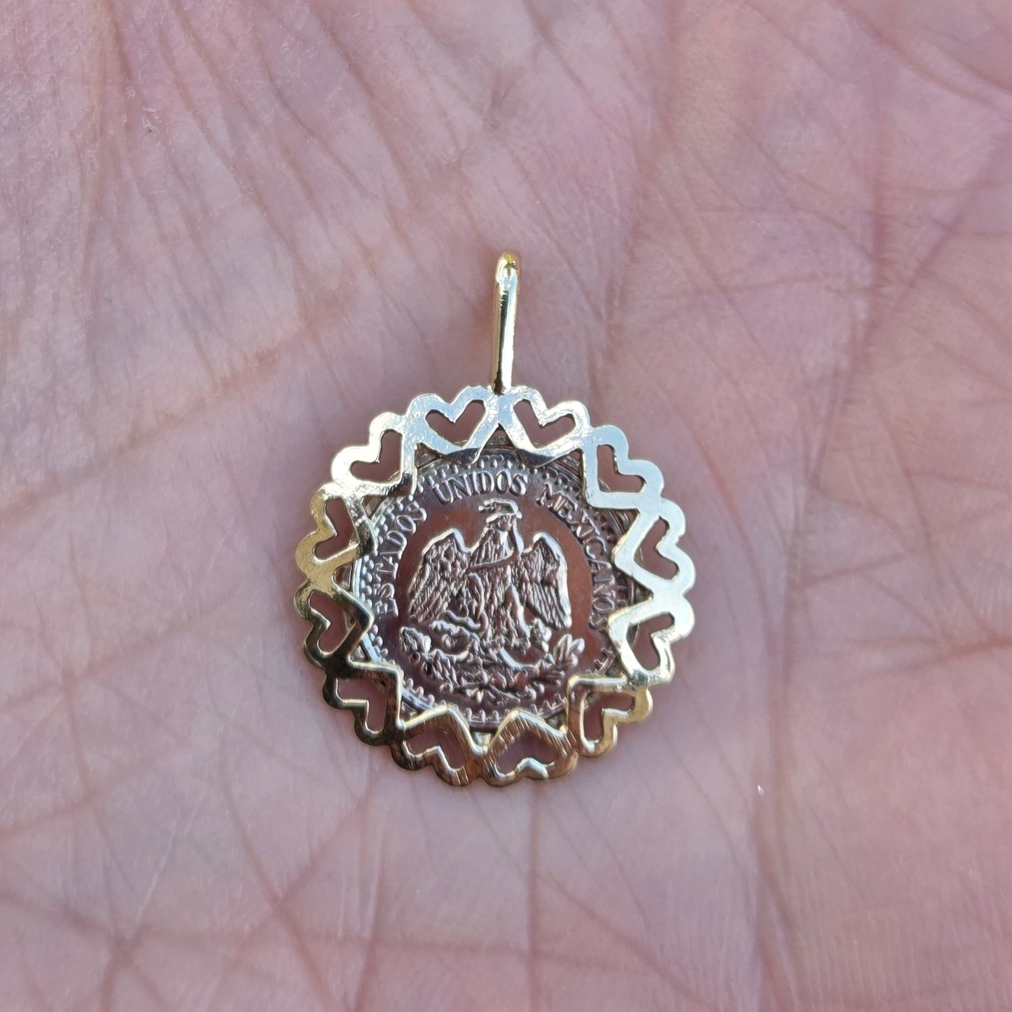 Vintage 1978 English Hallmarked Solid 9ct Gold 1945 Dos Pesos Coin Medallion Pendant