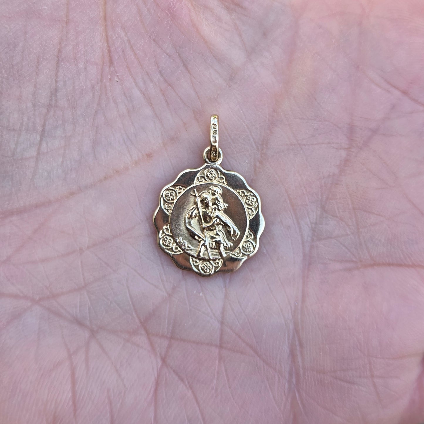 Vintage UnoAErre 1986 Hallmarked Solid 9ct 9k Gold St Christopher Coin Medallion Pendant