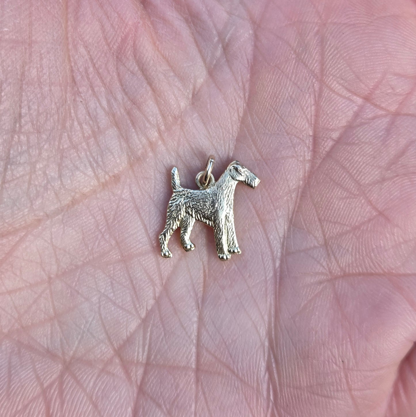 Vintage 1973 English Hallmarked Solid 9ct Gold Airedale Fox Irish Terrier Pendant Charm