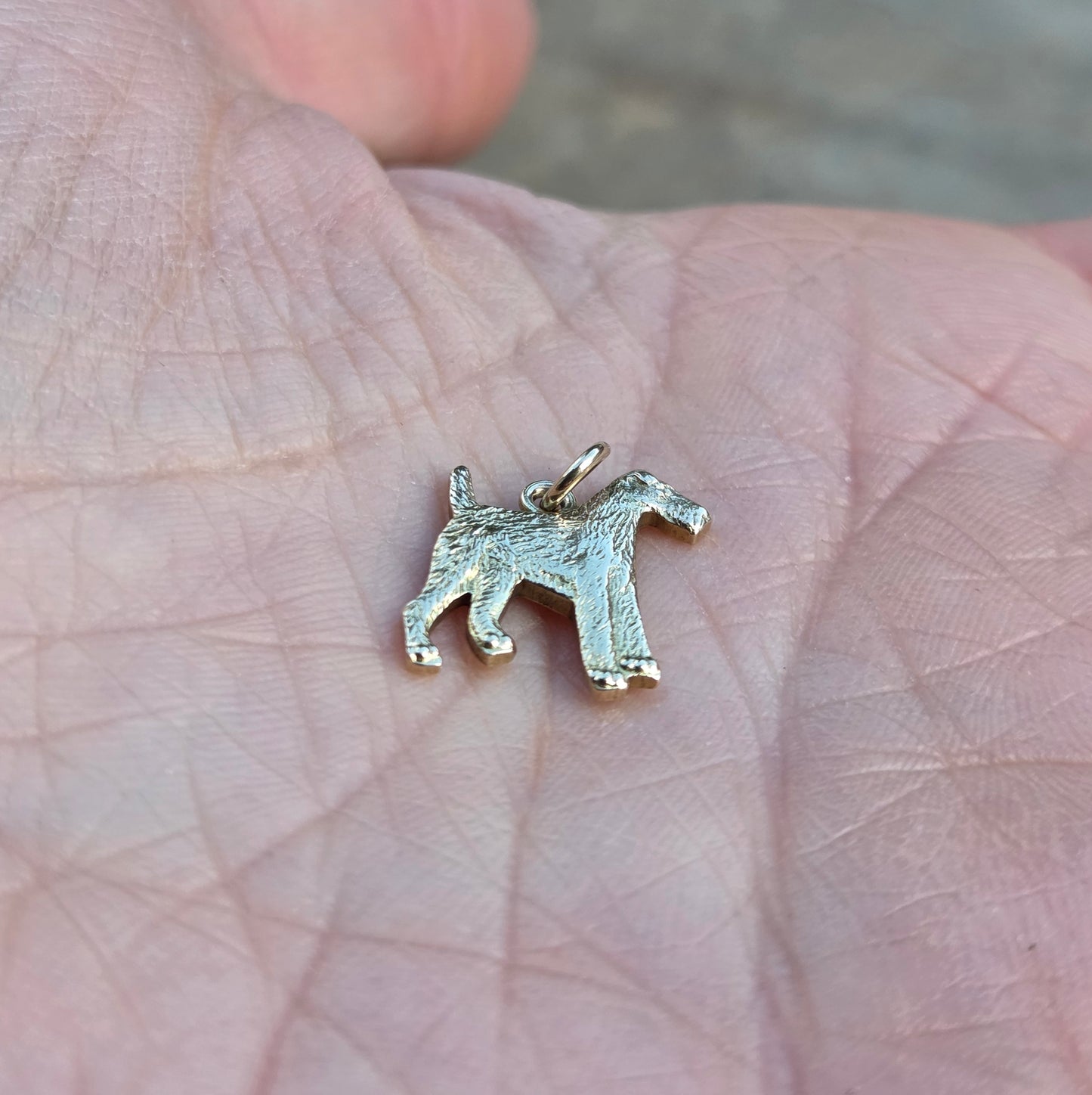 Vintage 1973 English Hallmarked Solid 9ct Gold Airedale Fox Irish Terrier Pendant Charm
