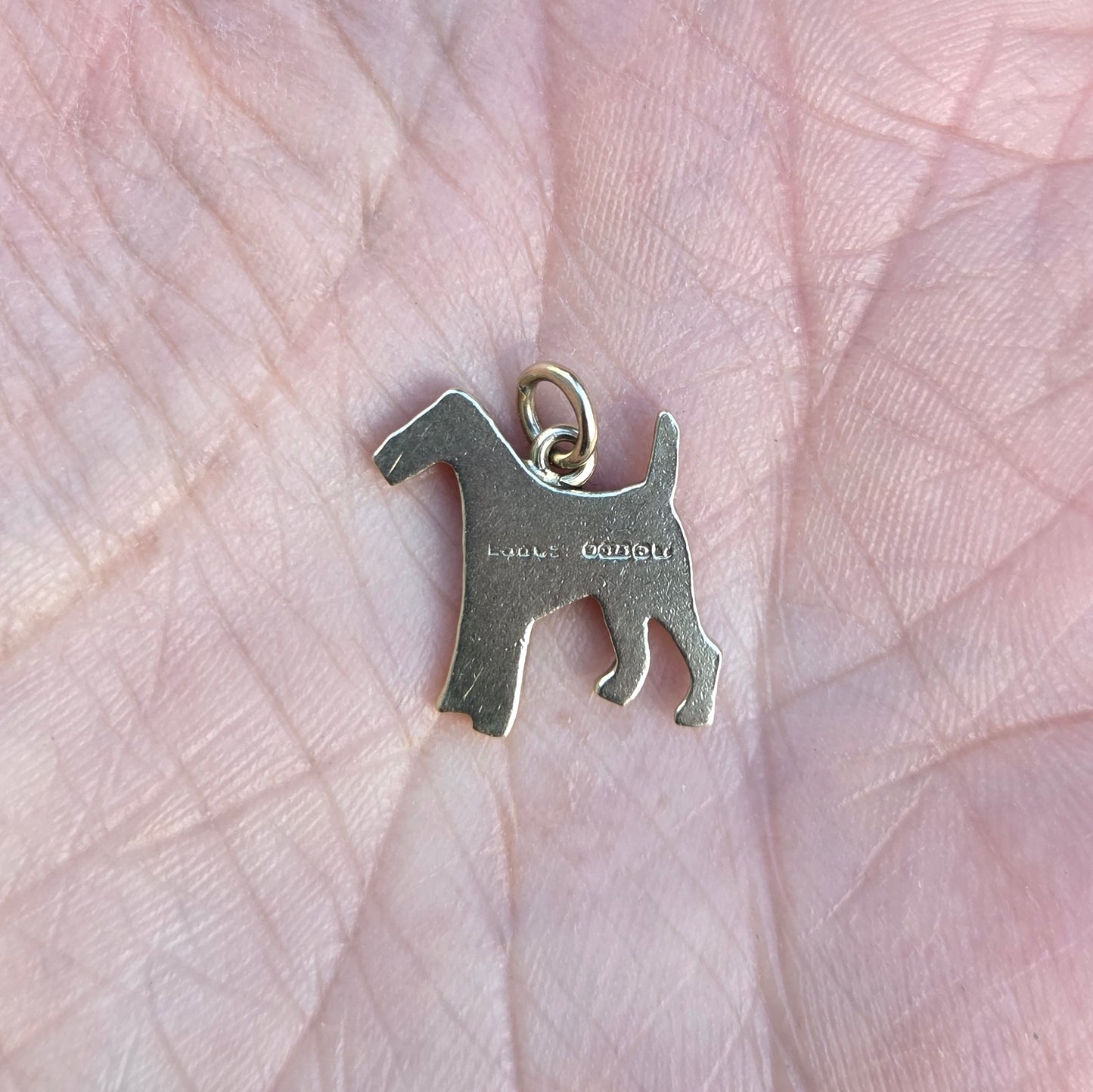 Vintage 1973 English Hallmarked Solid 9ct Gold Airedale Fox Irish Terrier Pendant Charm