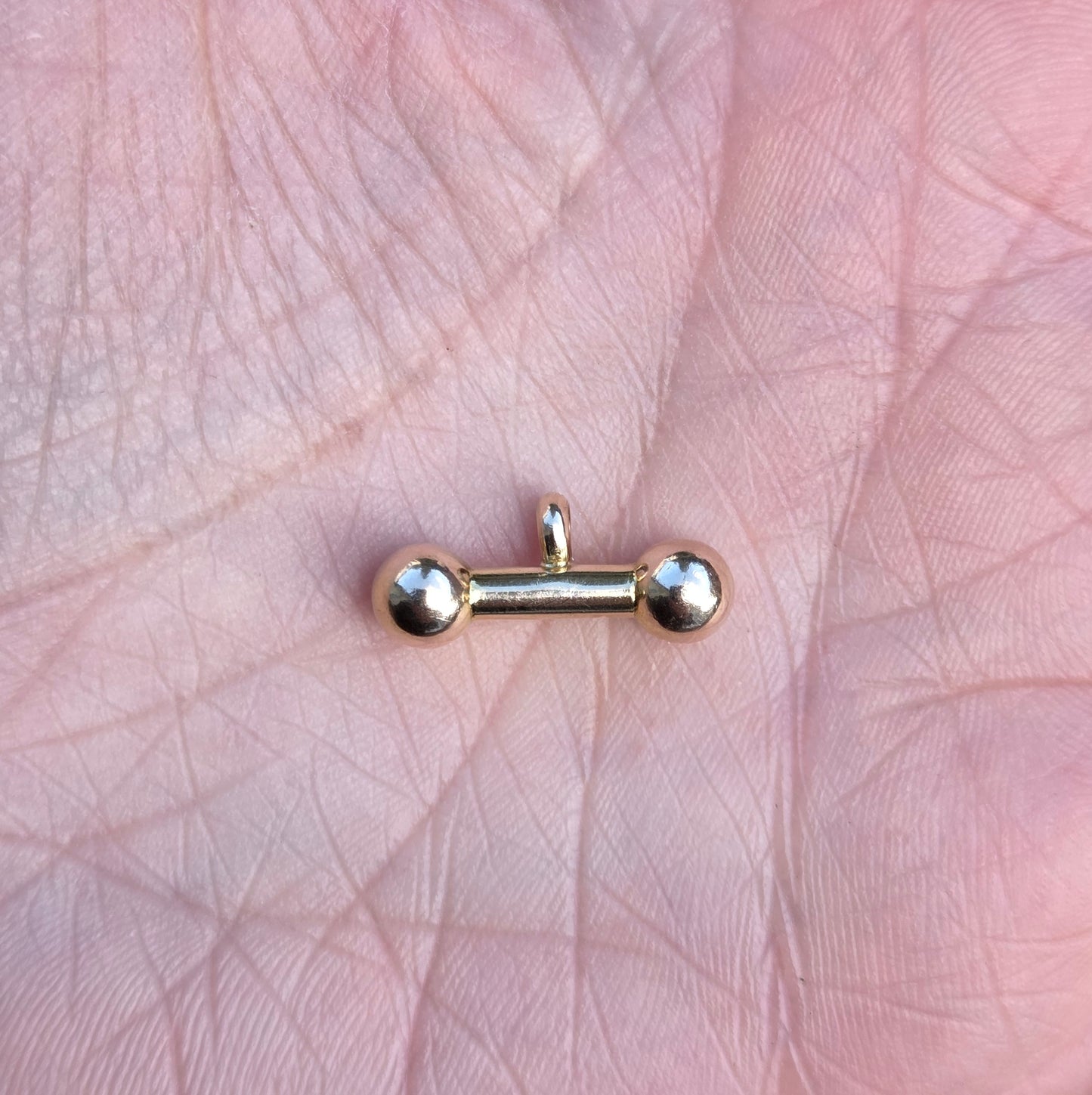 Vintage 1960's Solid 9ct Gold Puffy T Bar Dumb Bell Pendant Charm