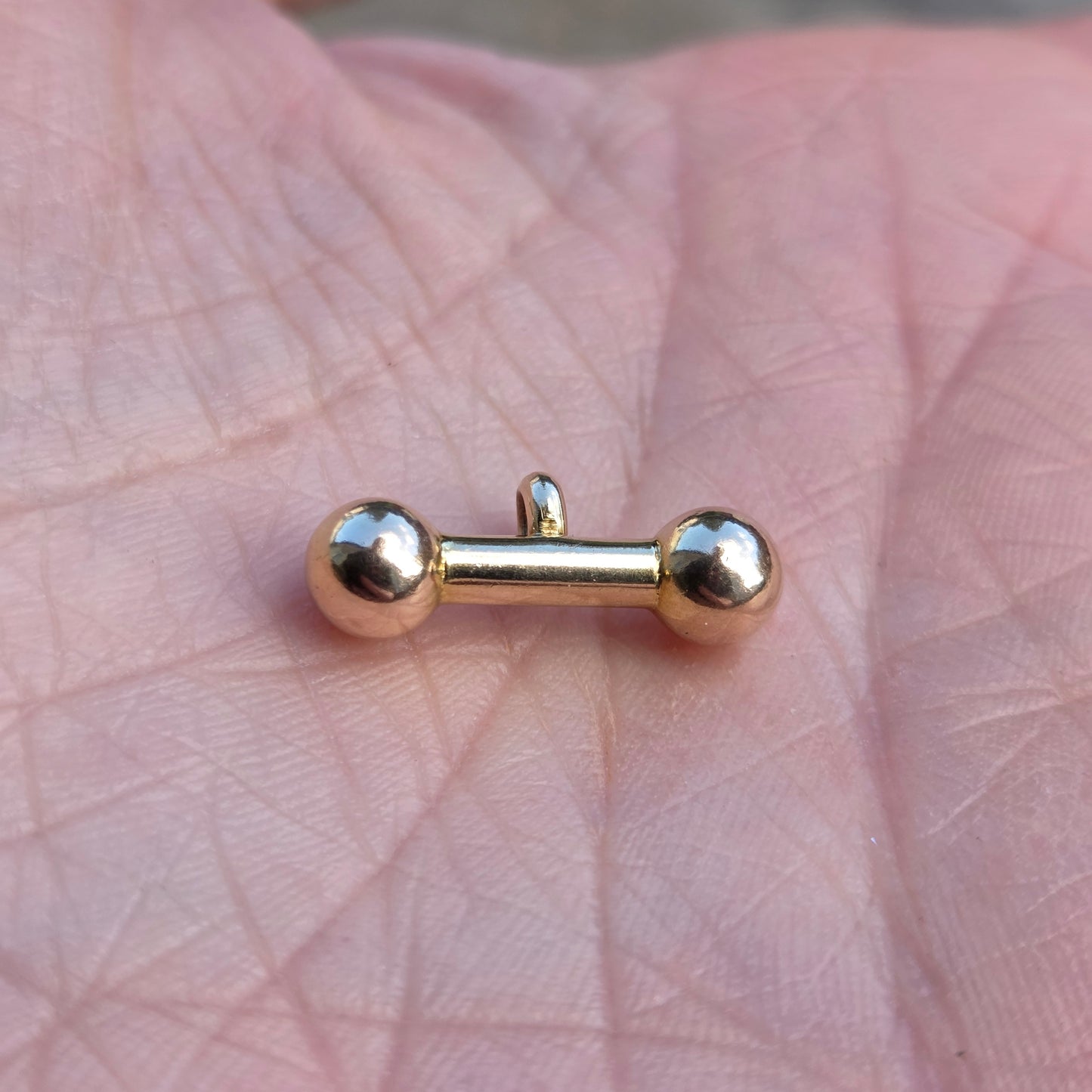 Vintage 1960's Solid 9ct Gold Puffy T Bar Dumb Bell Pendant Charm