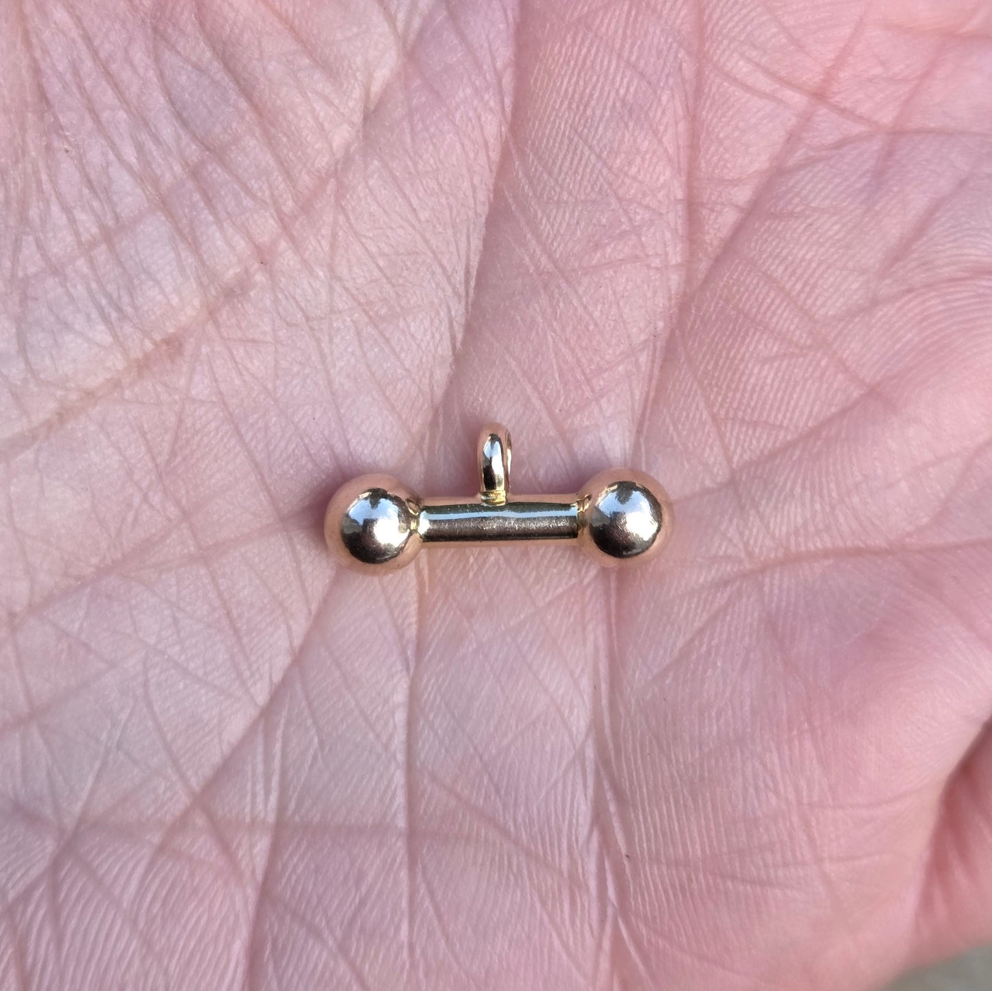 Vintage 1960's Solid 9ct Gold Puffy T Bar Dumb Bell Pendant Charm