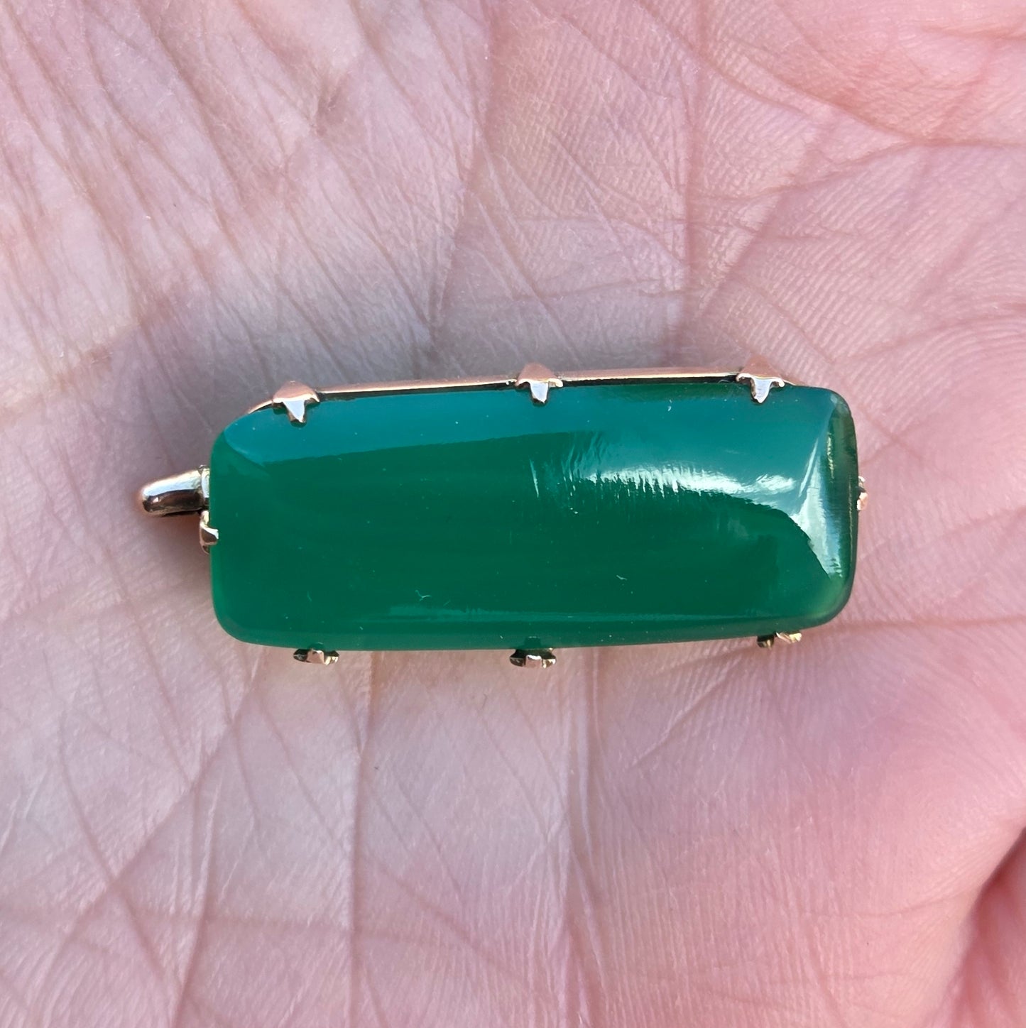 Antique Victorian Hallmarked Solid 9ct 9k Gold Green Agate Cabochon Brooch Pin