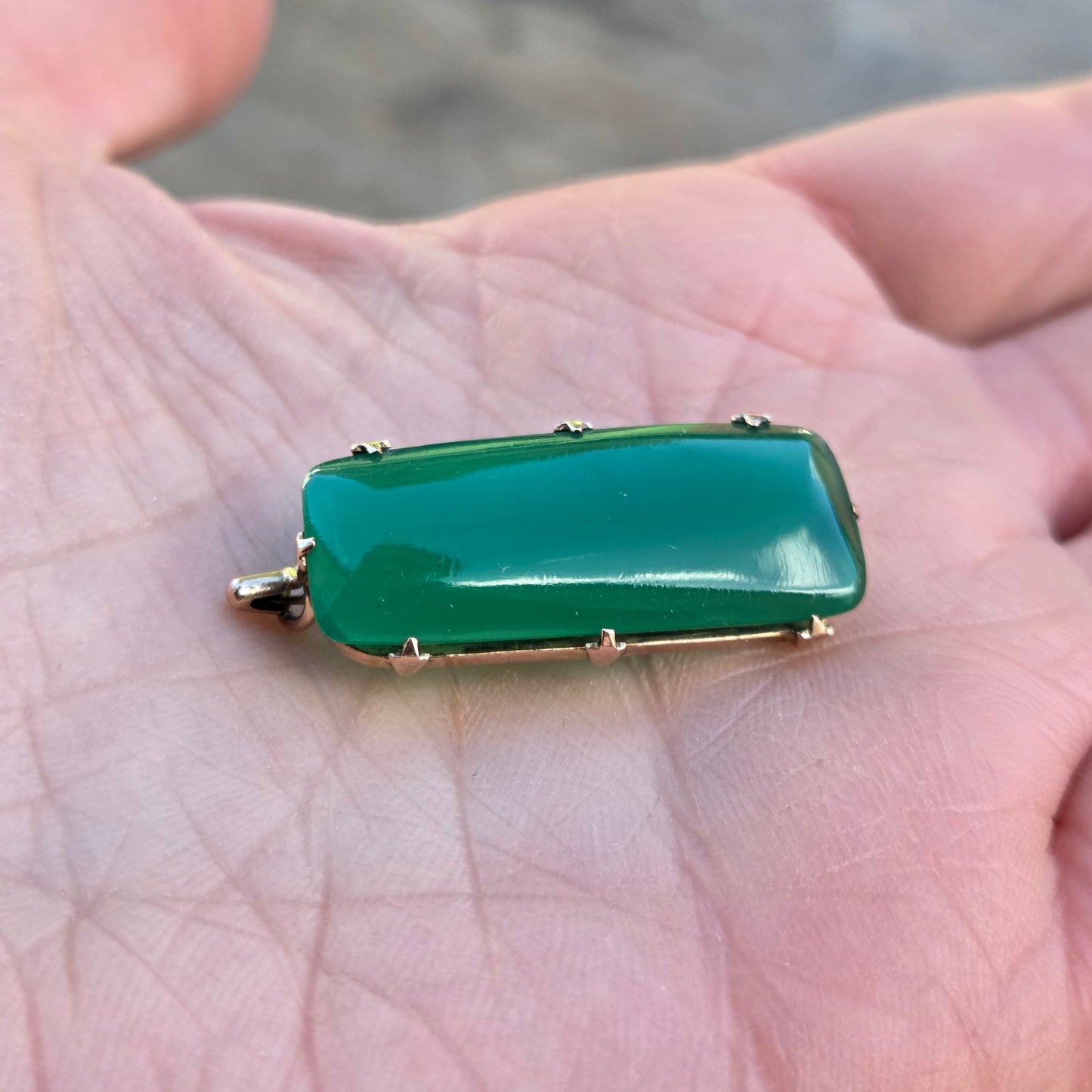 Antique Victorian Hallmarked Solid 9ct 9k Gold Green Agate Cabochon Brooch Pin