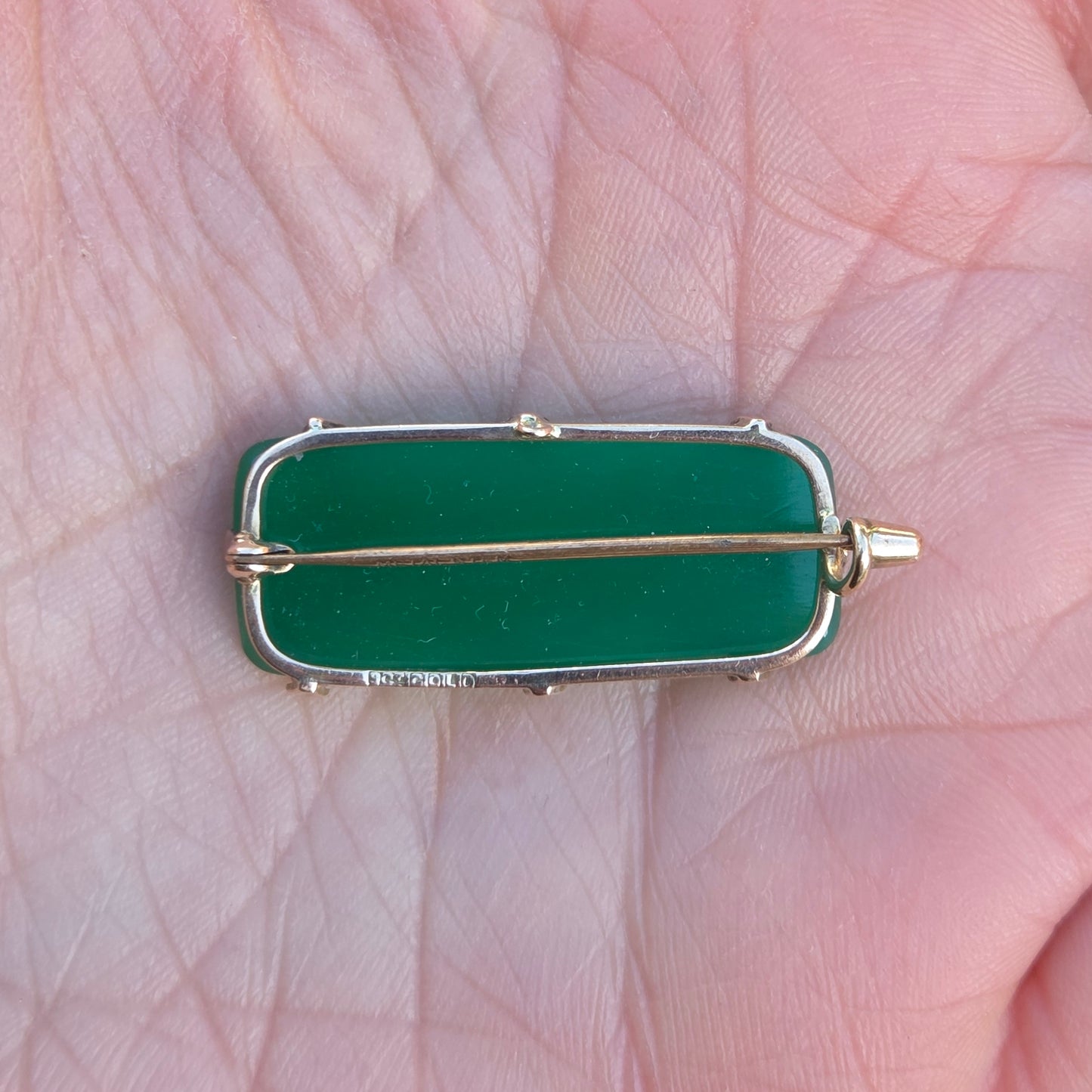 Antique Victorian Hallmarked Solid 9ct 9k Gold Green Agate Cabochon Brooch Pin