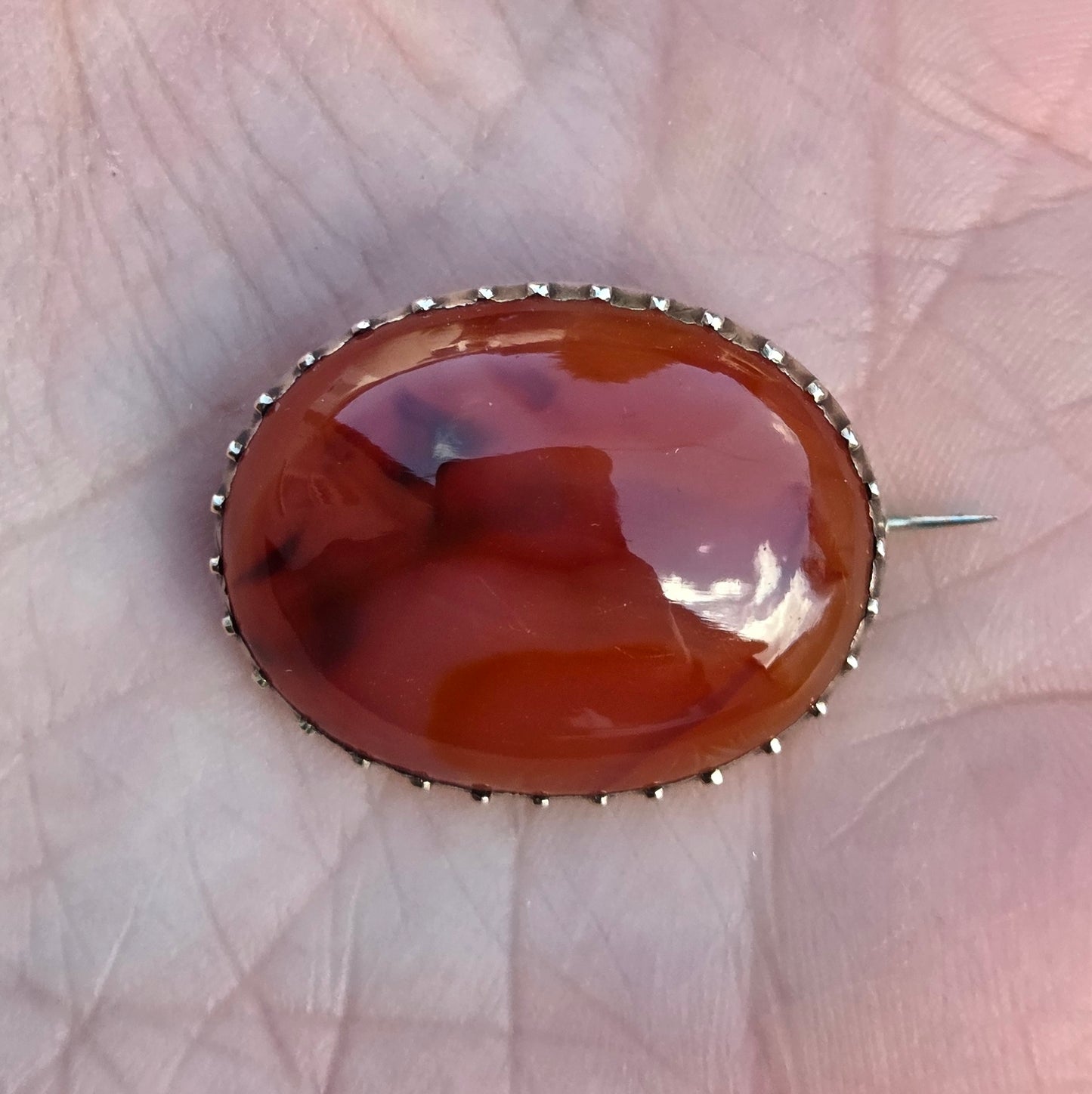 Antique Victorian Solid 9ct 9k Gold Carnelian Cabochon Brooch Pin