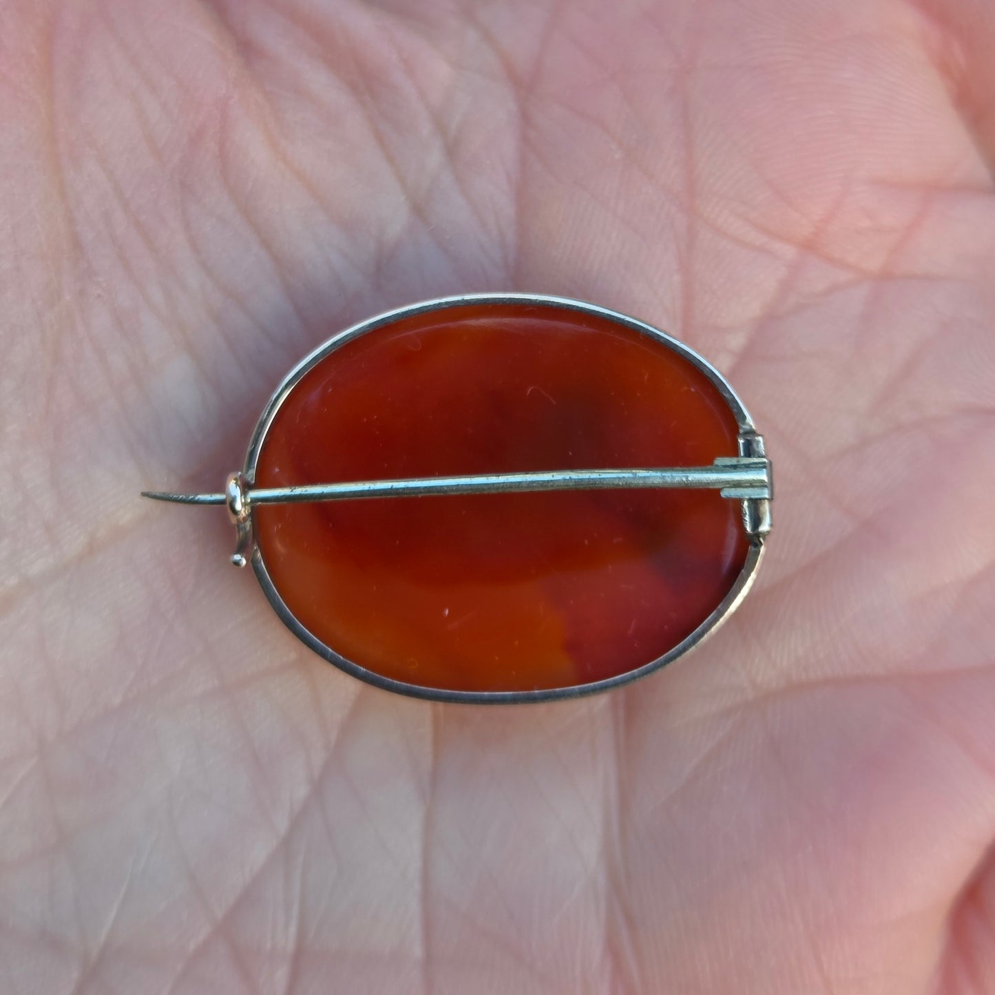Antique Victorian Solid 9ct 9k Gold Carnelian Cabochon Brooch Pin