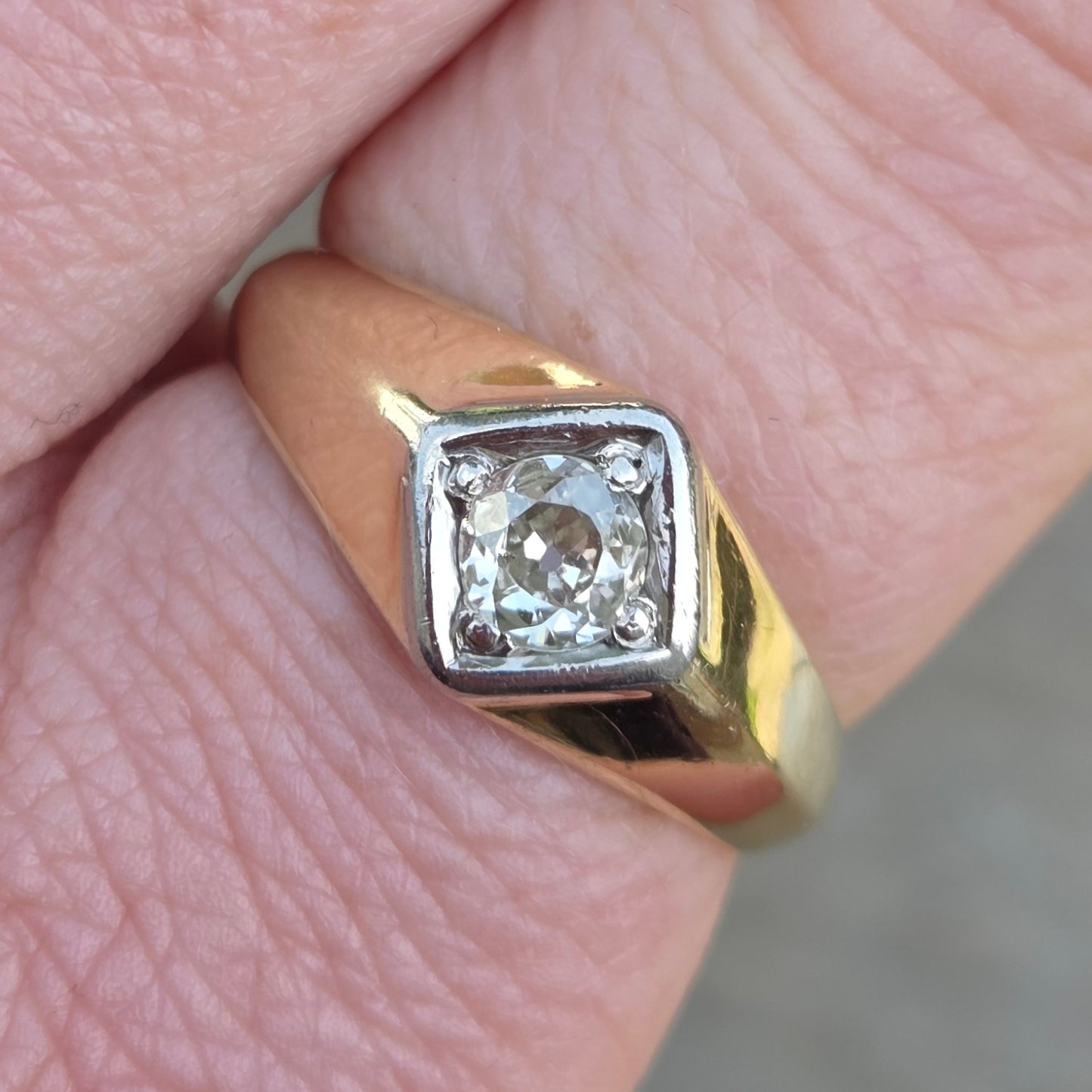 Antique Art Deco Solid 18ct 18k Gold Old Cut 0.35Ct Diamond Gypsy Solitaire Ring Size O