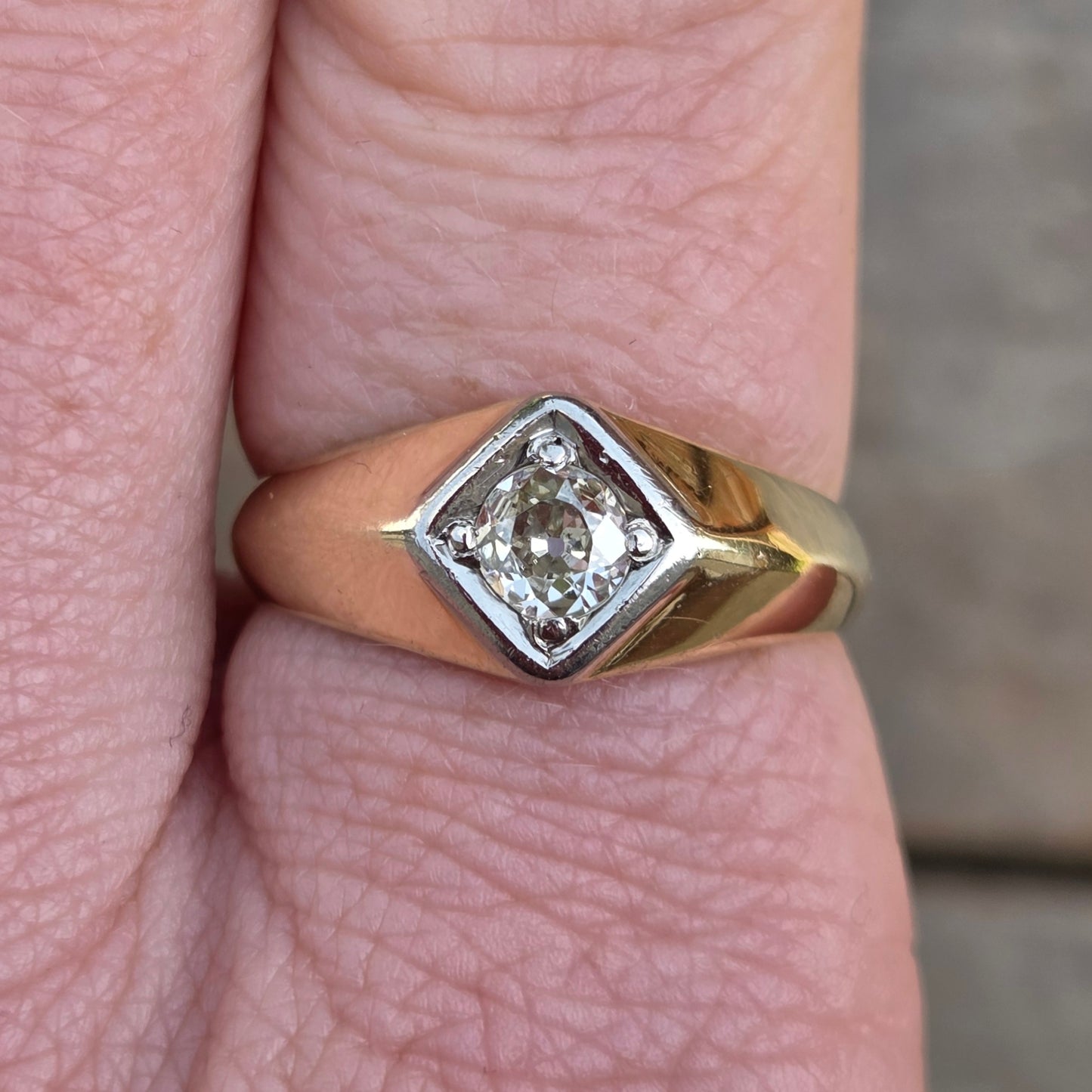 Antique Art Deco Solid 18ct 18k Gold Old Cut 0.35Ct Diamond Gypsy Solitaire Ring Size O