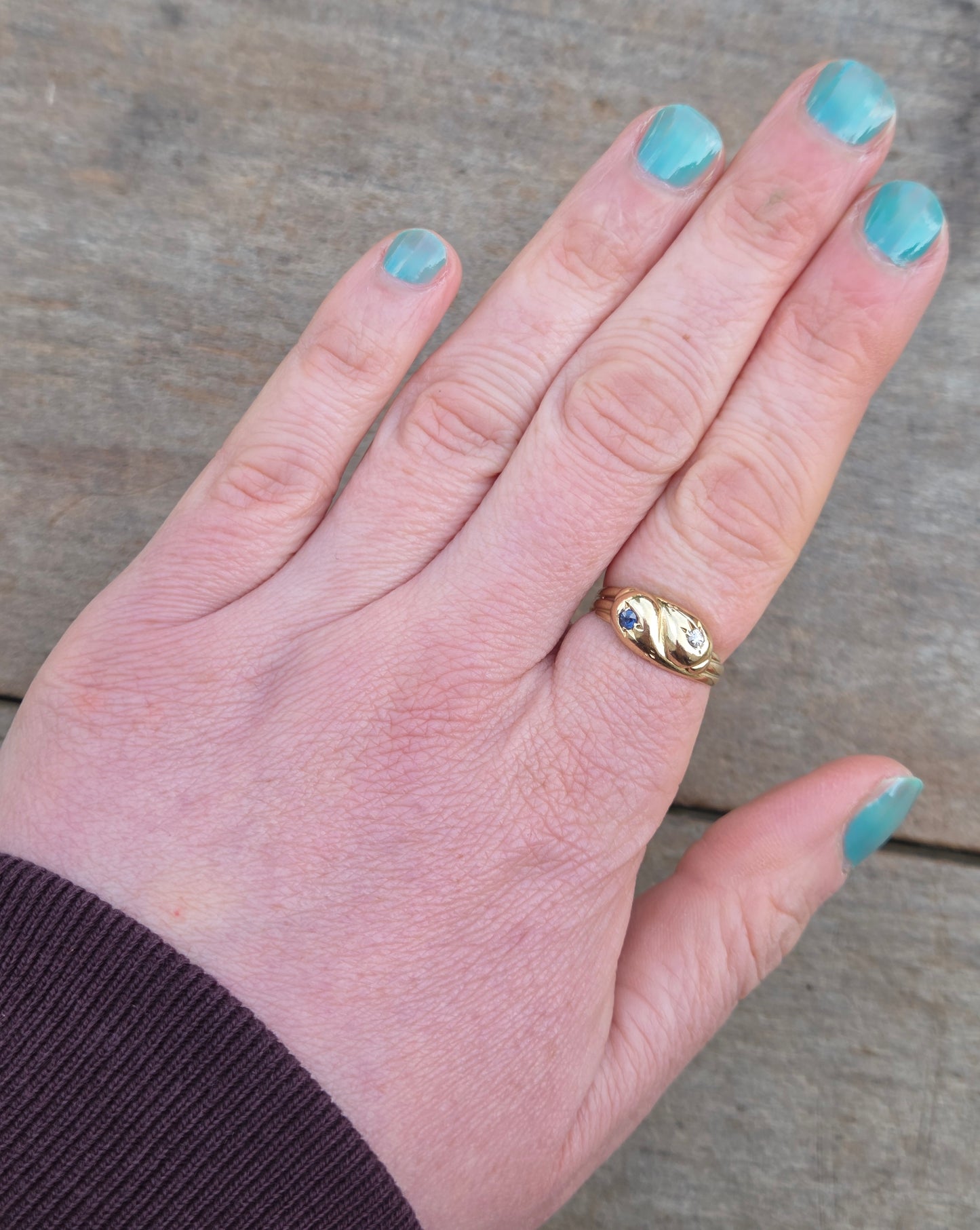 Antique 1915 Chester Hallmarked Solid 18ct 18k Gold Diamond Sapphire Snake Ring Size O