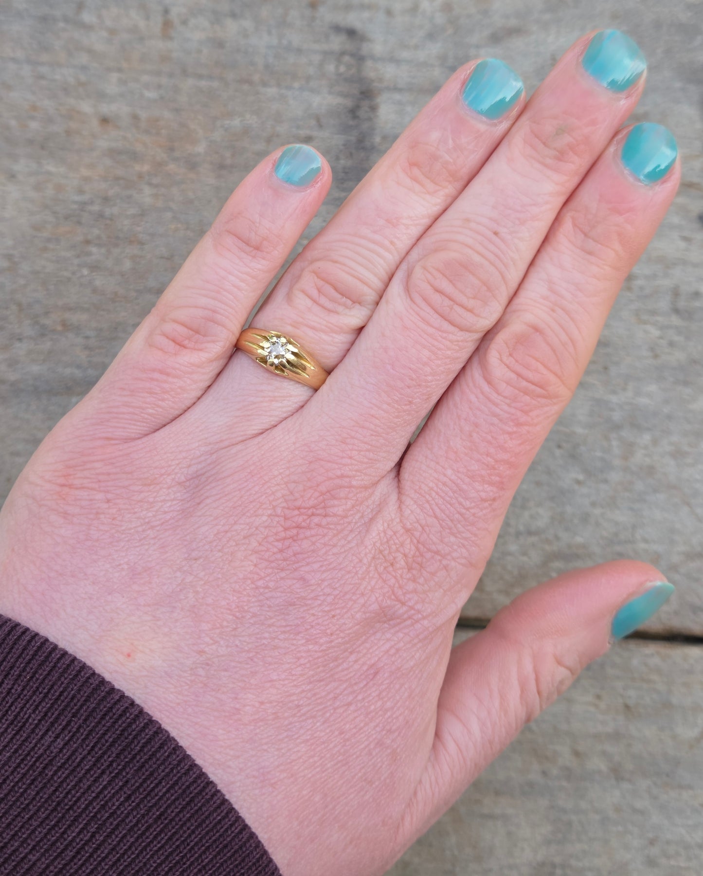 Antique Victorian Solid 18ct 18k Gold Old Cut 0.25Ct Diamond Gypsy Belcher Ring Size L