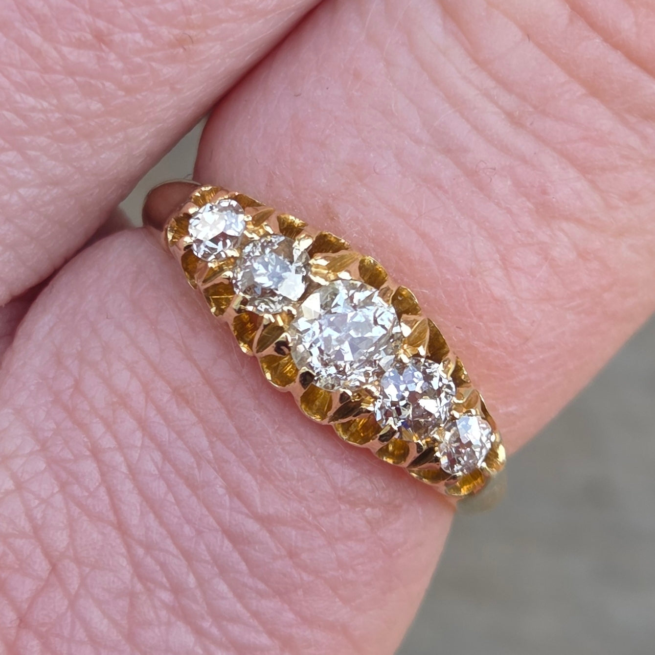 Antique 1905 Chester Hallmarked Solid 18ct 18k Gold 0.55Ct Diamond Gypsy Ring Size N 1/2