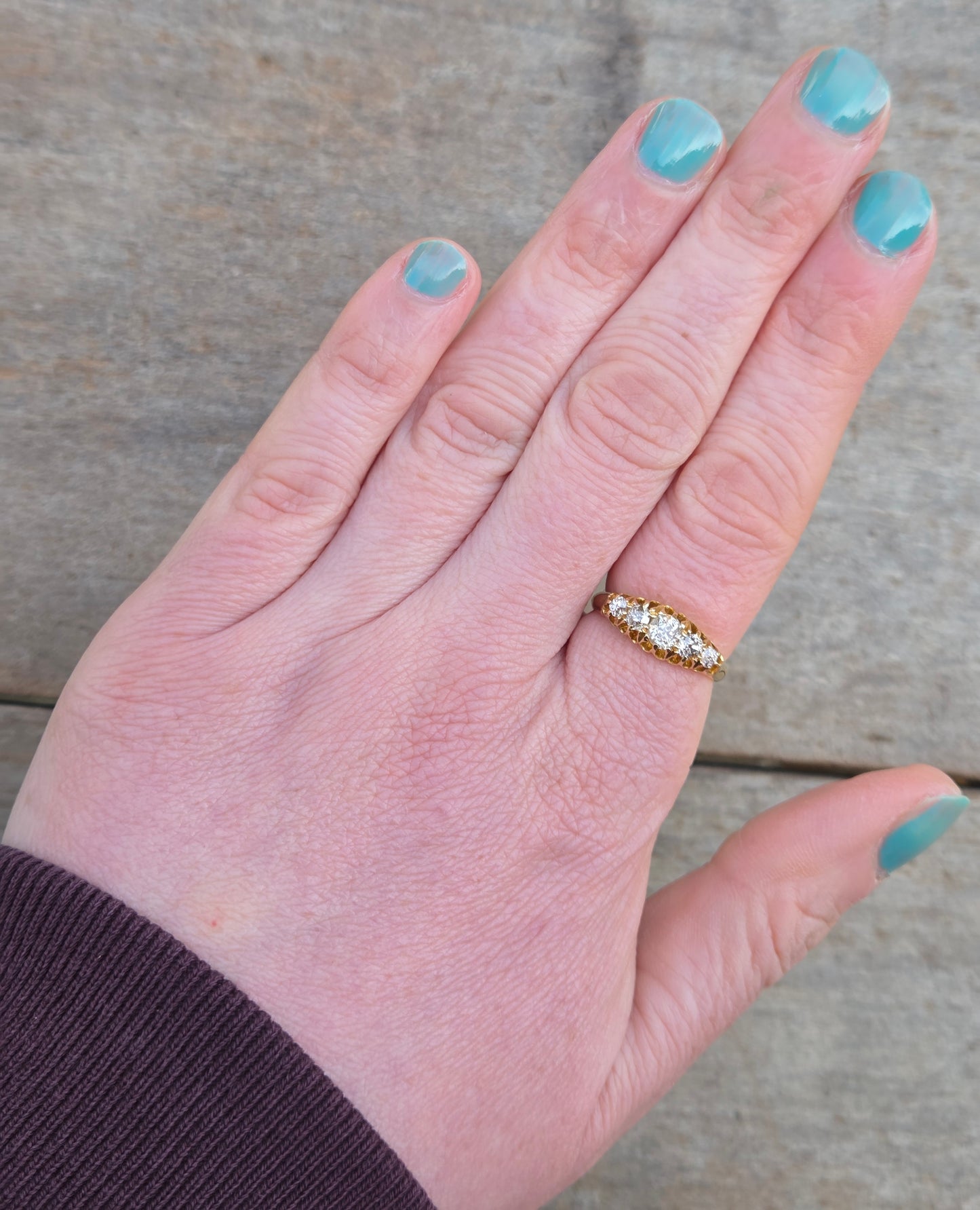 Antique 1905 Chester Hallmarked Solid 18ct 18k Gold 0.55Ct Diamond Gypsy Ring Size N 1/2