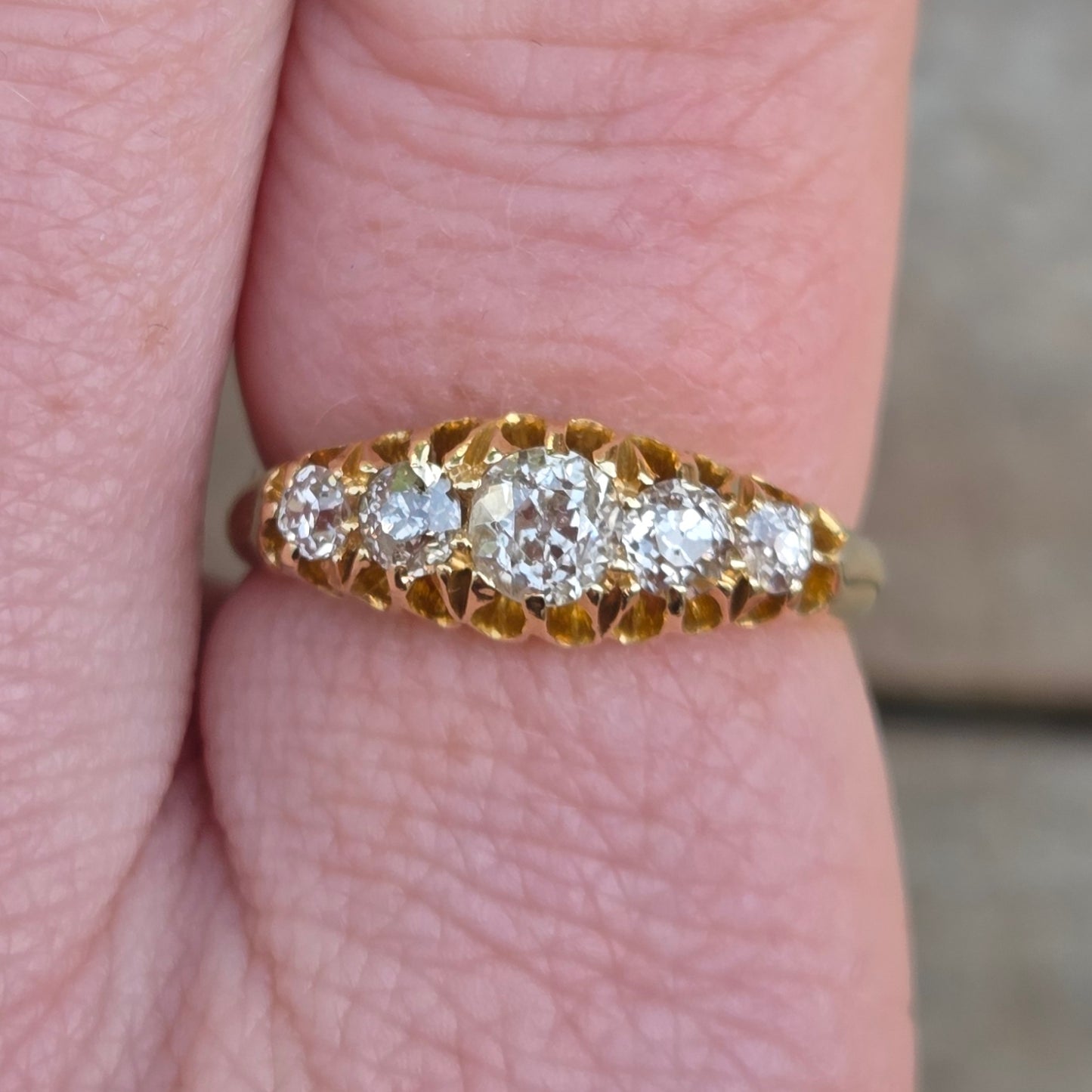 Antique 1905 Chester Hallmarked Solid 18ct 18k Gold 0.55Ct Diamond Gypsy Ring Size N 1/2