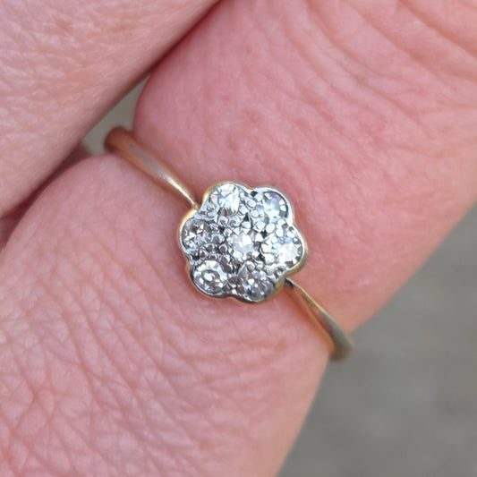 Antique Edwardian Hallmarked Solid 18ct 18k Gold Diamond Daisy Ring Size N