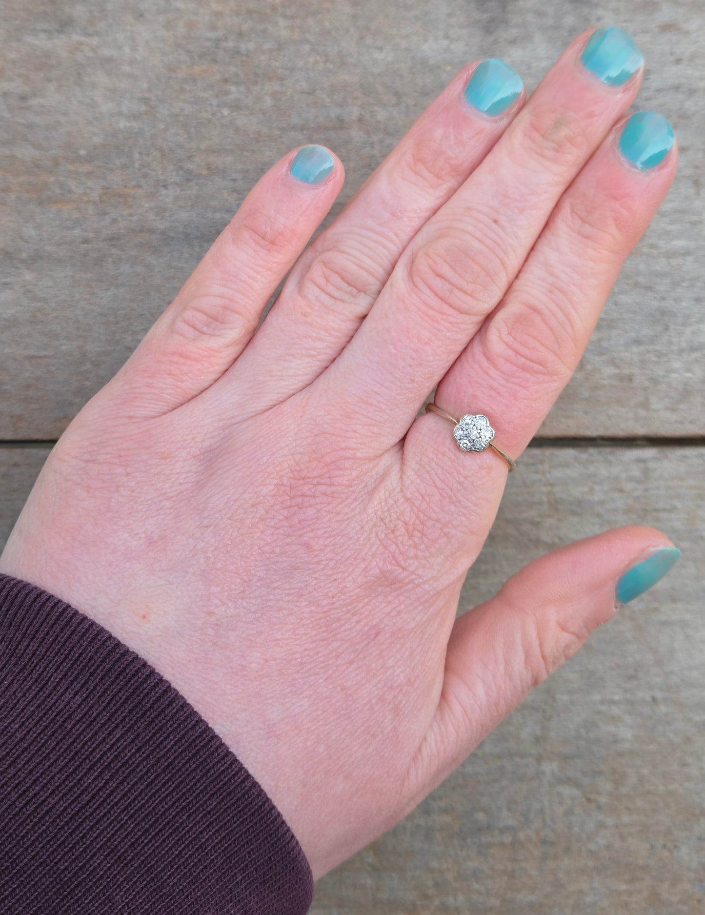 Antique Edwardian Hallmarked Solid 18ct 18k Gold Diamond Daisy Ring Size N