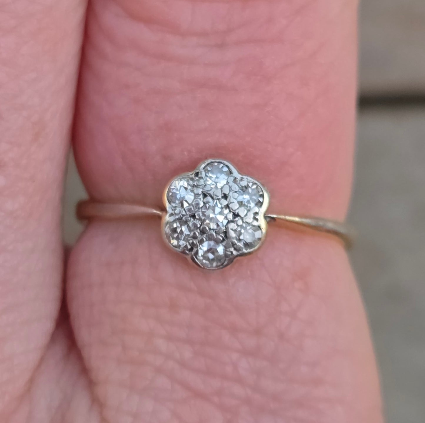 Antique Edwardian Hallmarked Solid 18ct 18k Gold Diamond Daisy Ring Size N
