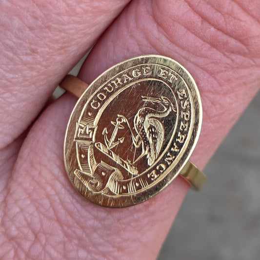 Antique Victorian Solid 18ct 18k Gold Engraved Intaglio Seal Signet Ring Size R