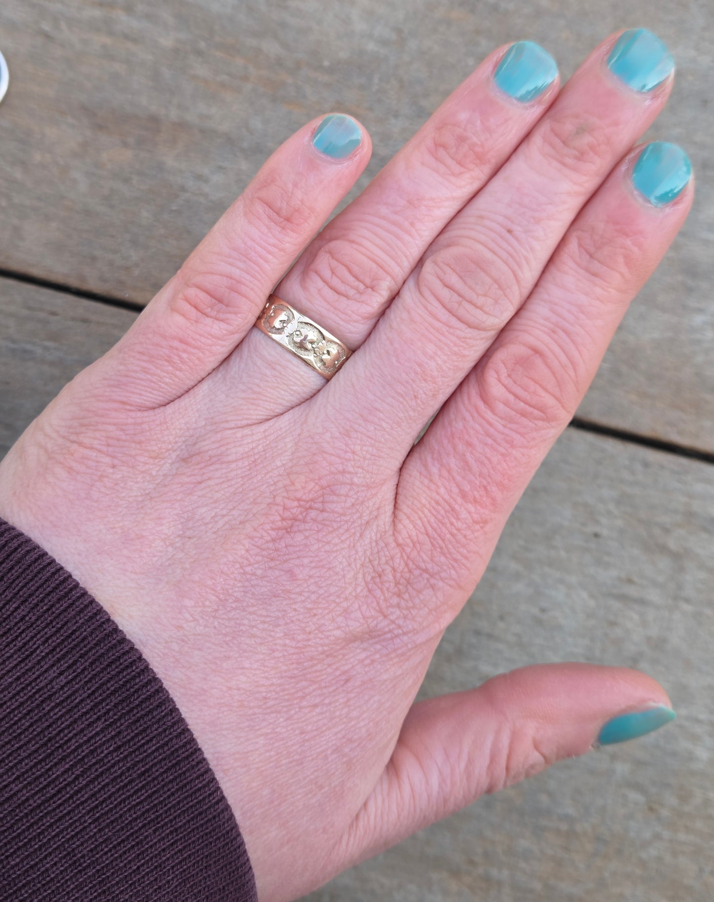 Antique Victorian Solid 9ct 9k Gold Patterned Engraved Cigar Band Ring Size L