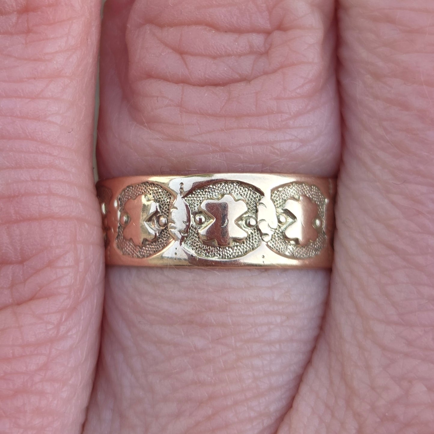 Antique Victorian Solid 9ct 9k Gold Patterned Engraved Cigar Band Ring Size L