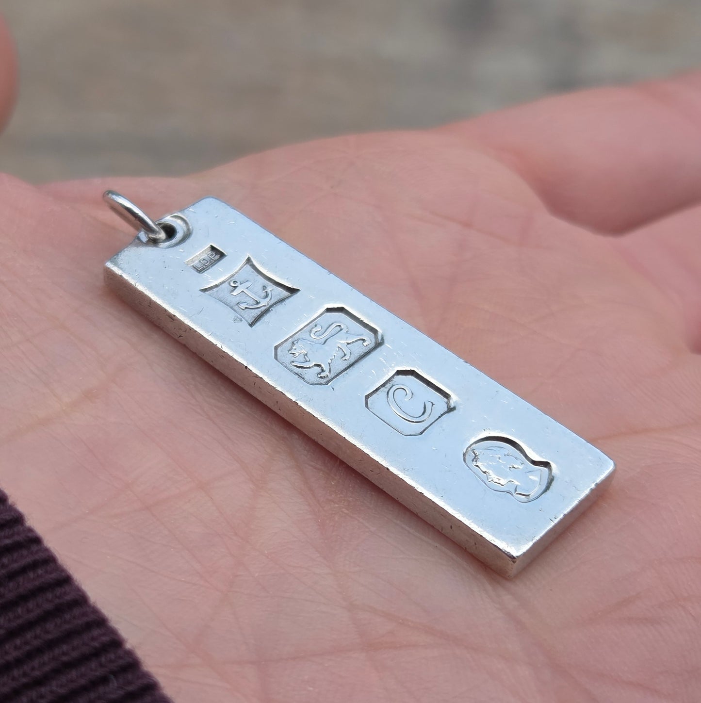Vintage 1977 Birmingham Hallmarked Solid Sterling Silver Ingot Bar Pendant 15g 3