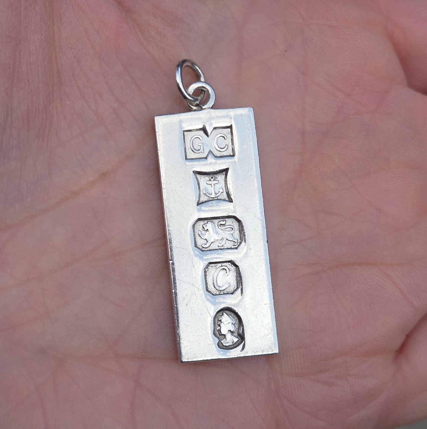 Vintage 1977 Birmingham Hallmarked Solid Sterling Silver Ingot Bar Pendant 14.6g 4