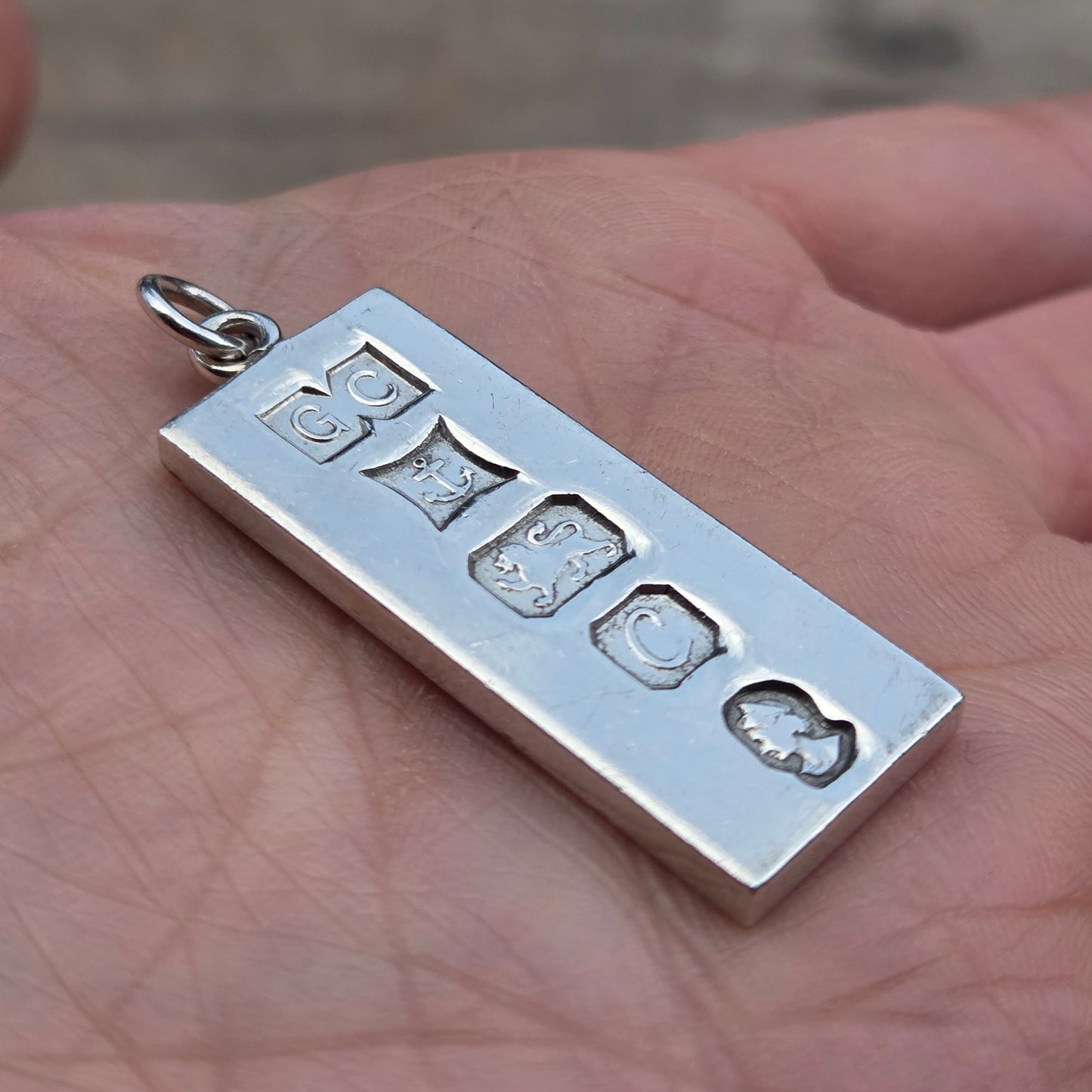 Vintage 1977 Birmingham Hallmarked Solid Sterling Silver Ingot Bar Pendant 14.6g 4