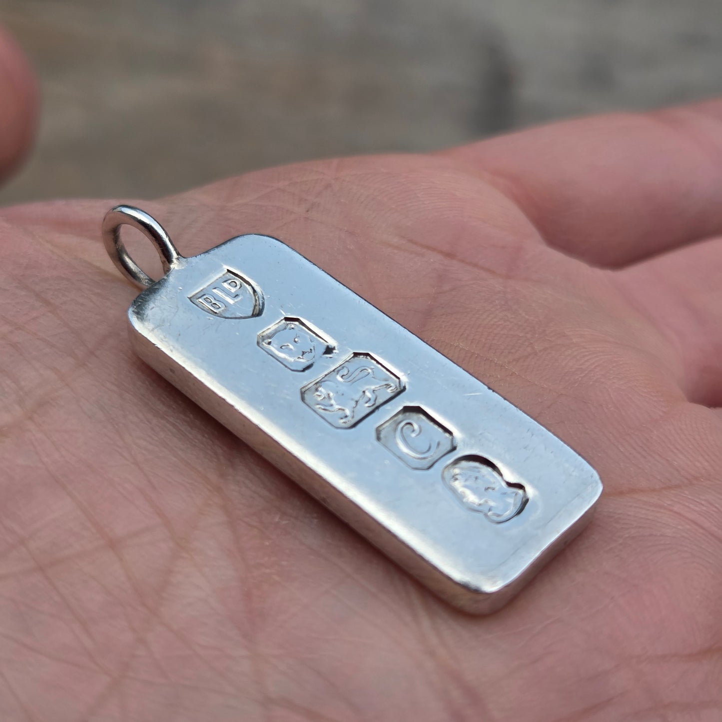 Vintage 1977 London Hallmarked Solid Sterling Silver Ingot Bar Pendant 14.6g 5