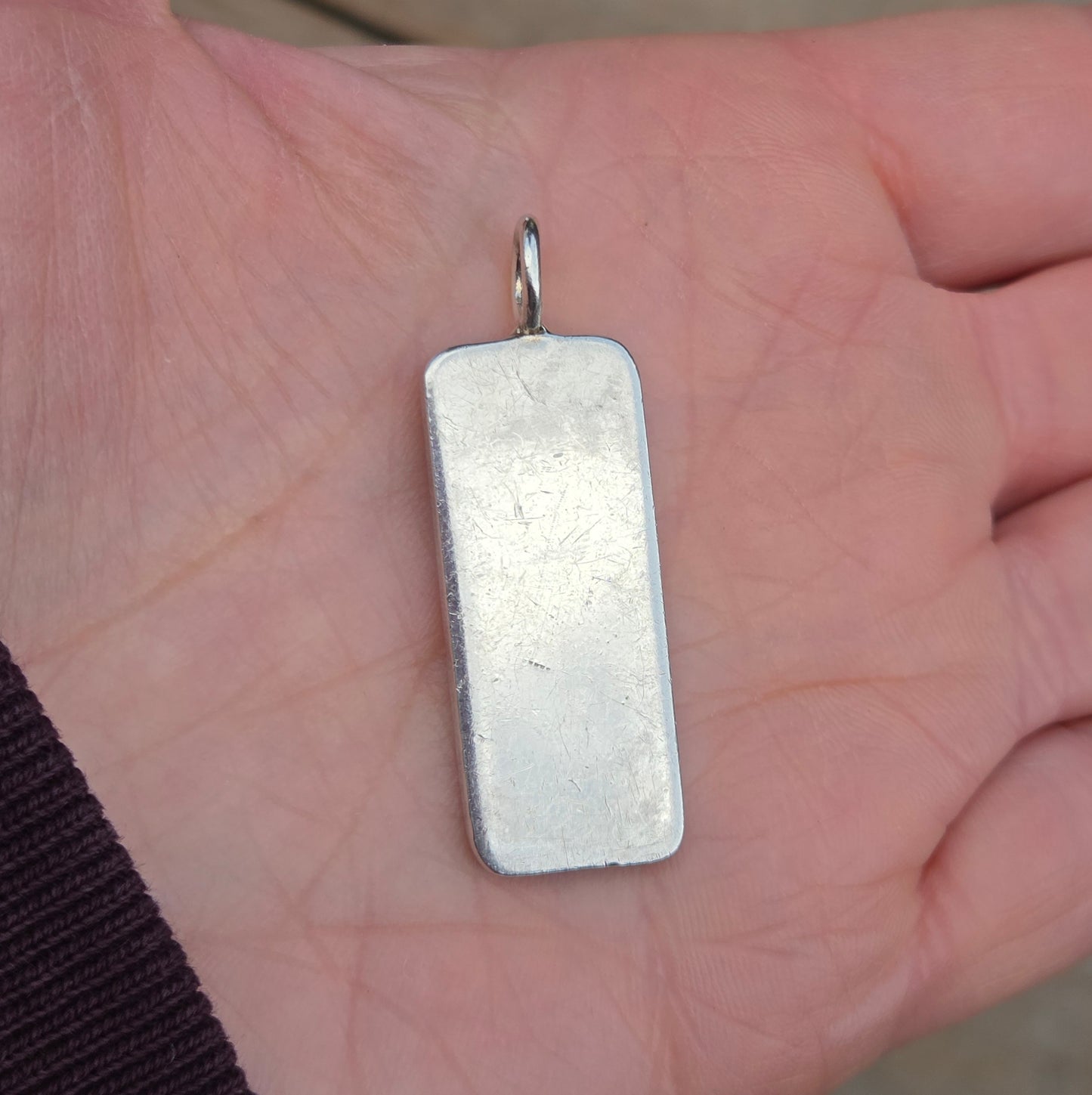 Vintage 1977 London Hallmarked Solid Sterling Silver Ingot Bar Pendant 14.6g 5