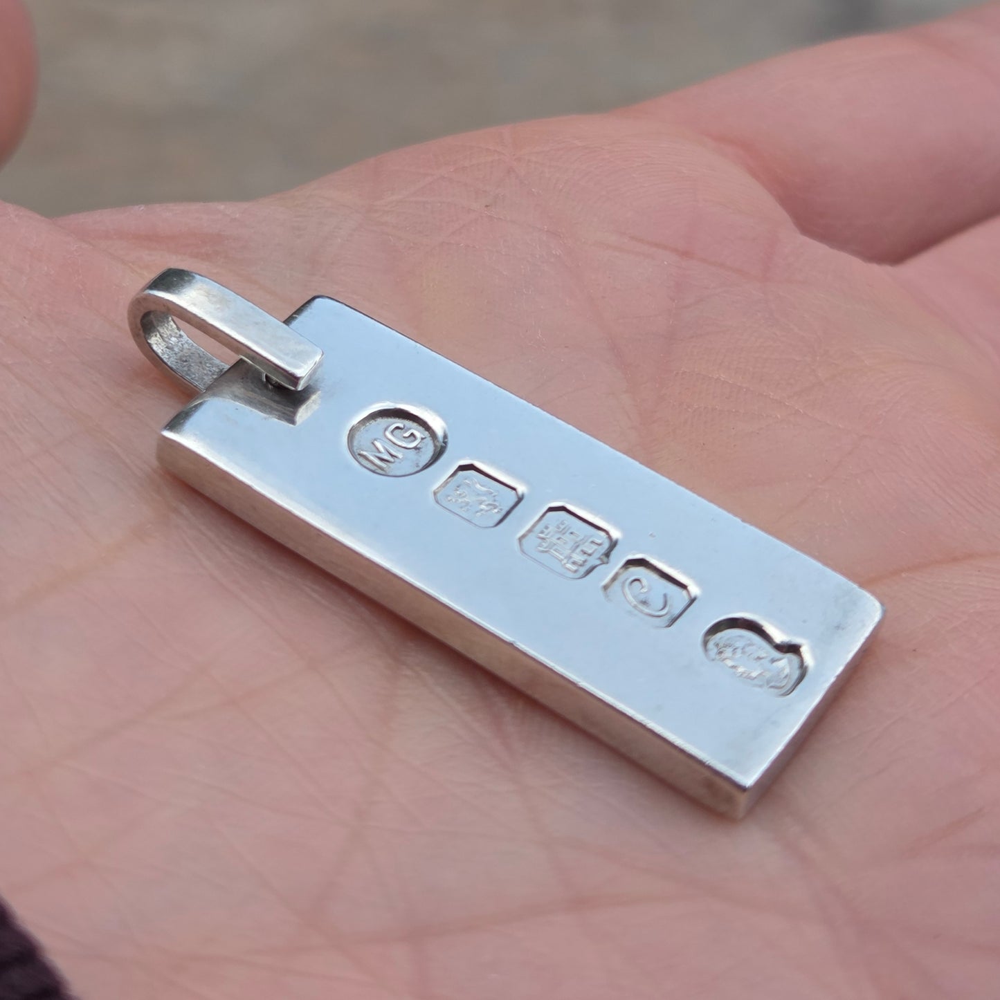 Vintage 1977 Edinburgh Hallmarked Solid Sterling Silver Ingot Bar Pendant 15.8g 6