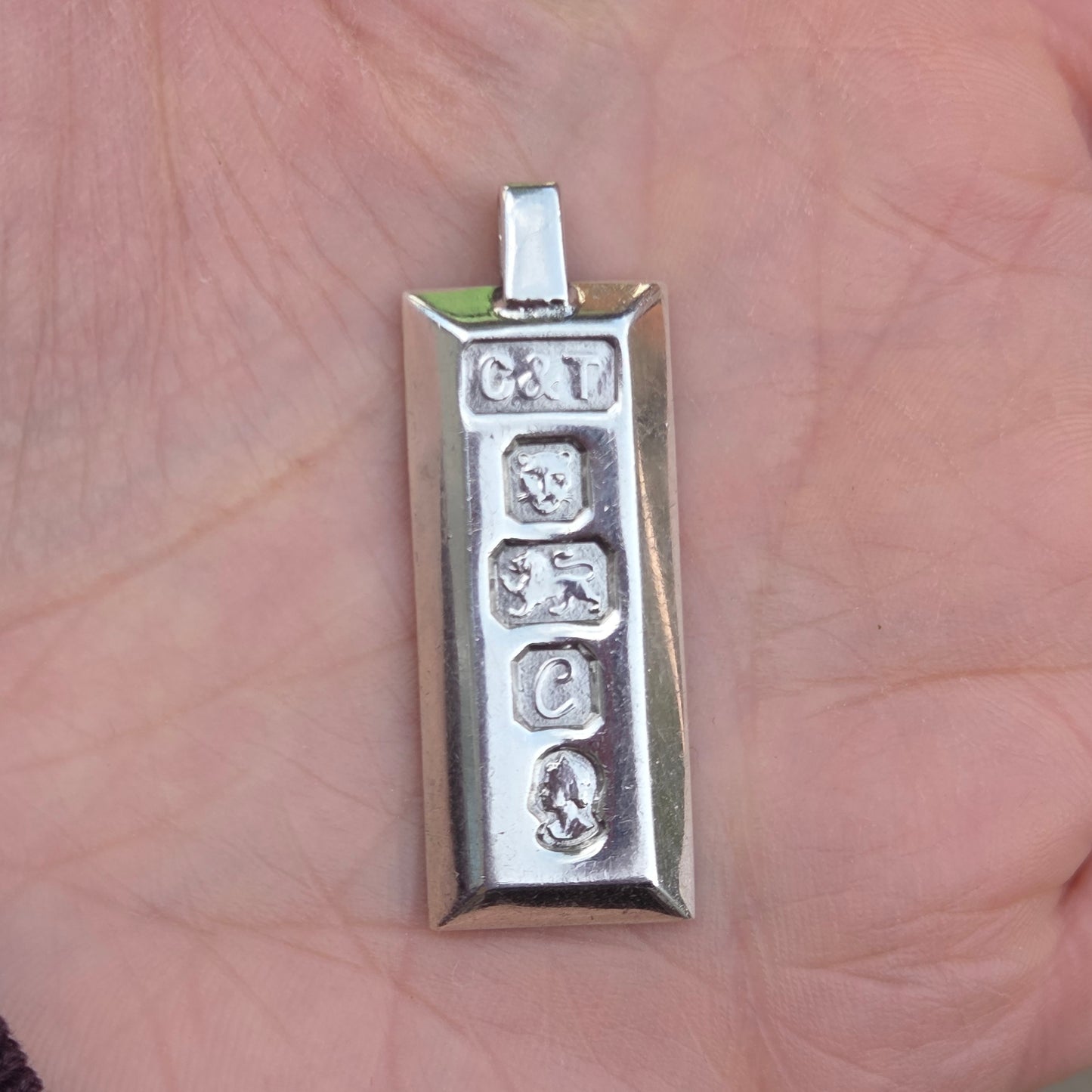 Vintage 1977 London Hallmarked Solid Sterling Silver Ingot Bar Pendant 15.4g 8