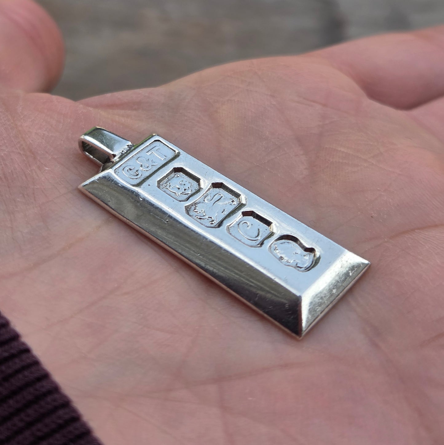 Vintage 1977 London Hallmarked Solid Sterling Silver Ingot Bar Pendant 15.4g 8