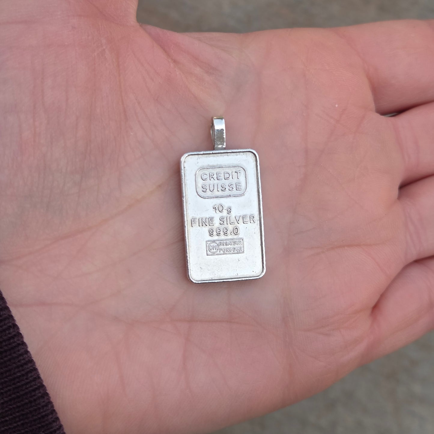 Vintage Credit Suisse Solid 10g 999 Fine Silver Ingot Bar Pendant for Chain Necklace