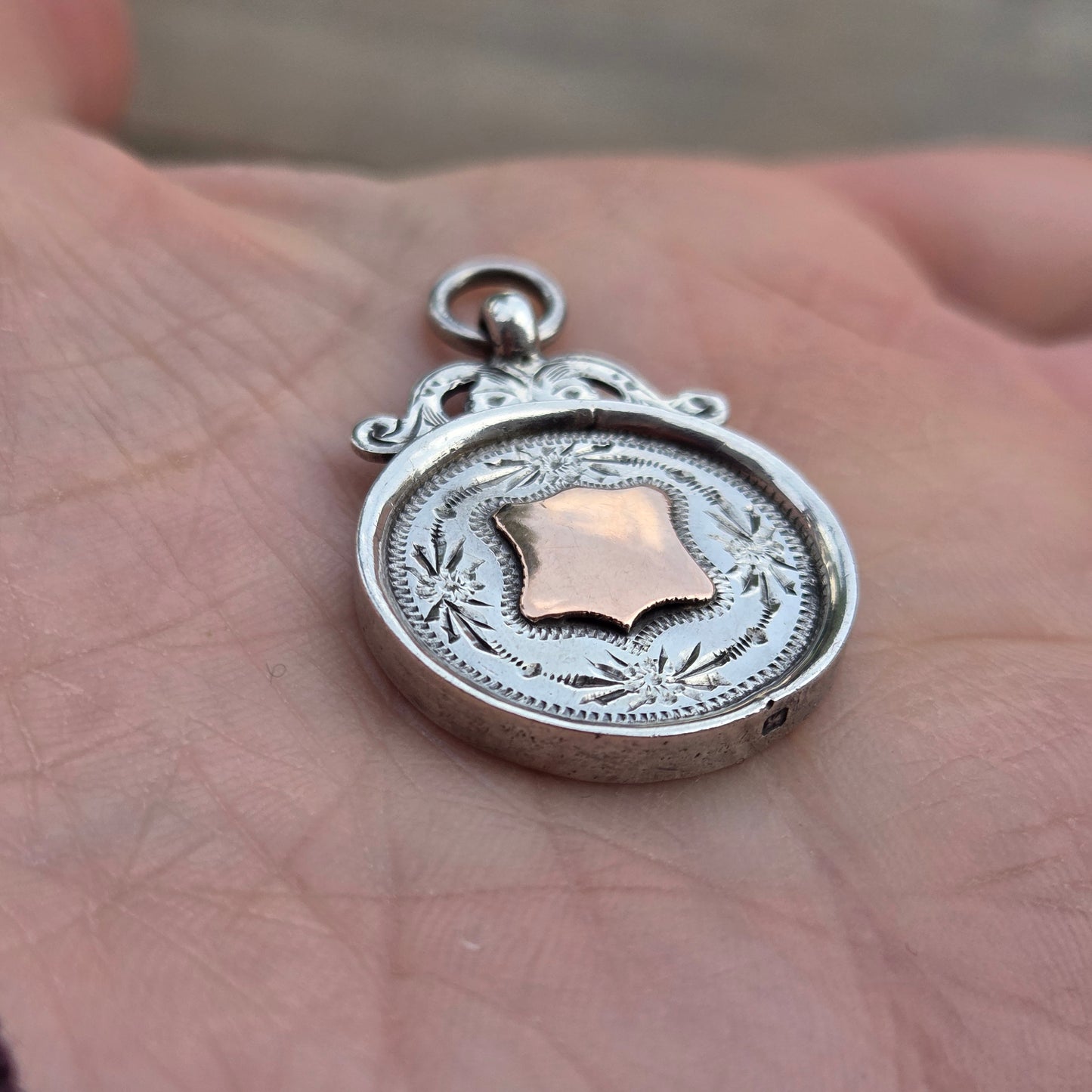 Antique 1931 Chester Hallmarked Solid Sterling Silver 9ct 9k Gold Watch Fob Medal Pendant