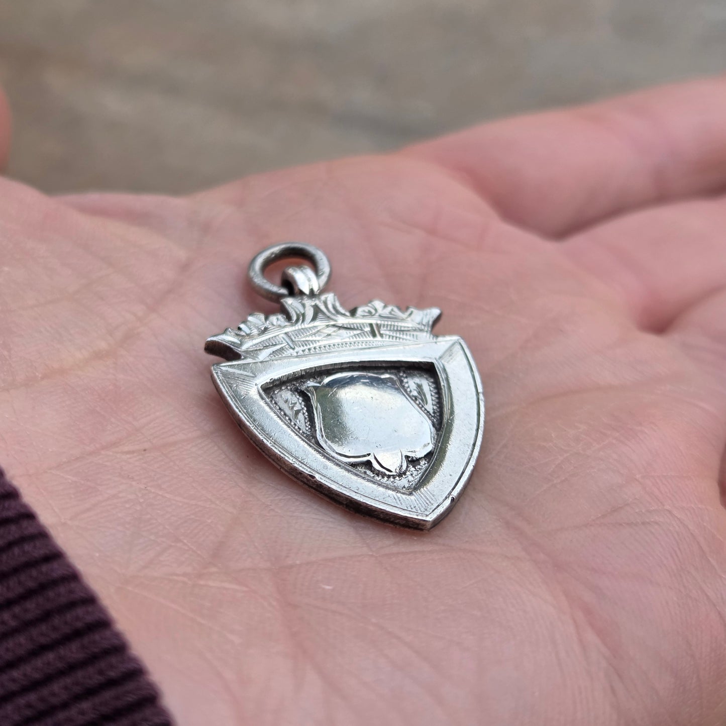 Antique 1933 Chester Hallmarked Solid Sterling Silver Shield Watch Fob Medal Pendant