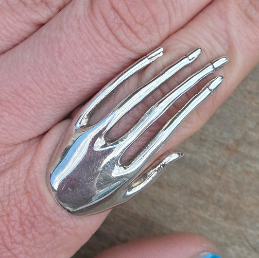 Vintage Hallmarked Solid Sterling Silver Elegant Hand Navette Ring Size P