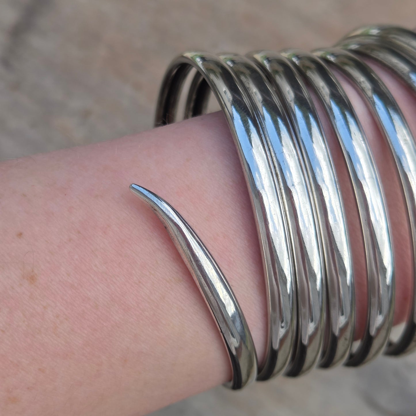 Antique Solid Silver Etruscan Coiled Snake Cuff Bangle Bracelet 7.5'' 64g