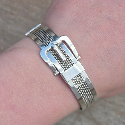 Vintage 1982 Hallmarked Solid Sterling Silver Buckle Bangle Cuff Bracelet 22g