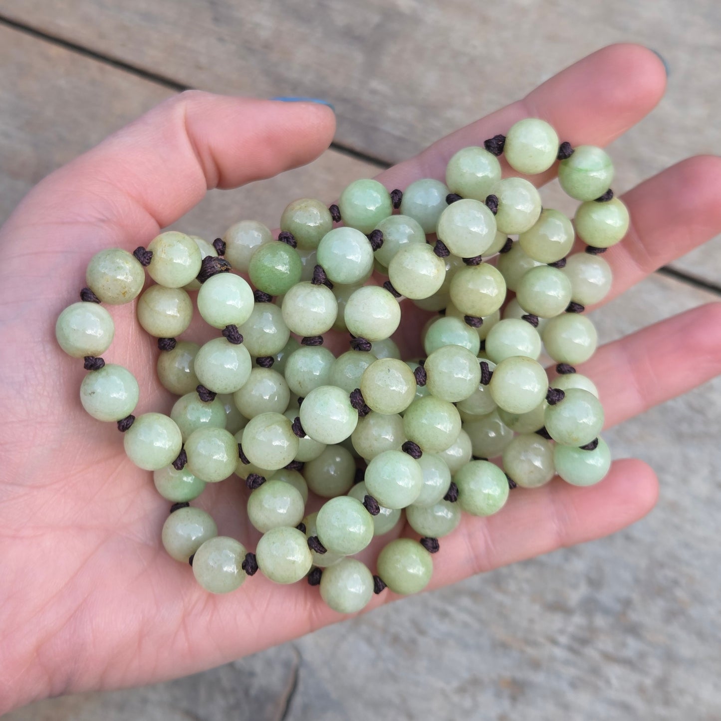Vintage Art Deco Green Natural Jade Bead Long Knotted Beaded Flapper Necklace 48.9''