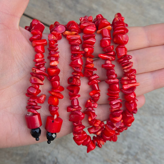 Vintage Natural Red Coral Bead Long Beaded Flapper Scarf Necklace 37.75''
