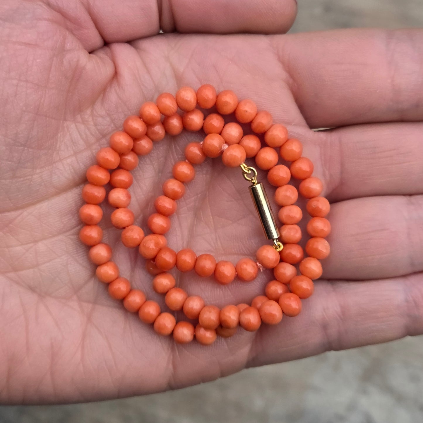 Antique Victorian 9ct 9k Rolled Gold Barrel Clasp Salmon Coral Bead Necklace Choker Child 13.75''
