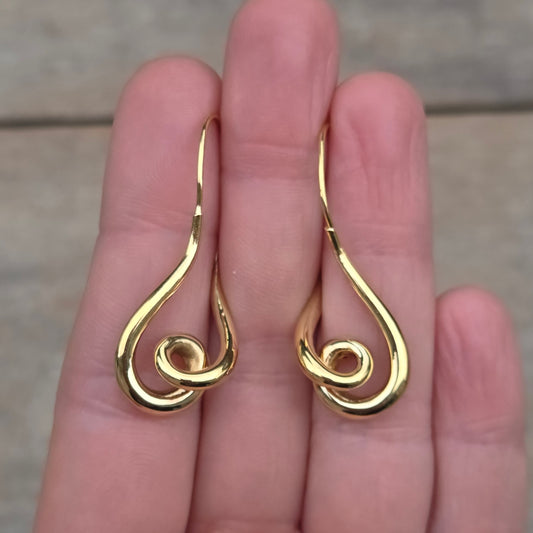 Vintage Franz Breuning Hallmarked Solid 14ct 14k Gold Large Swirl Hoop Earrings Hoops 3.45g