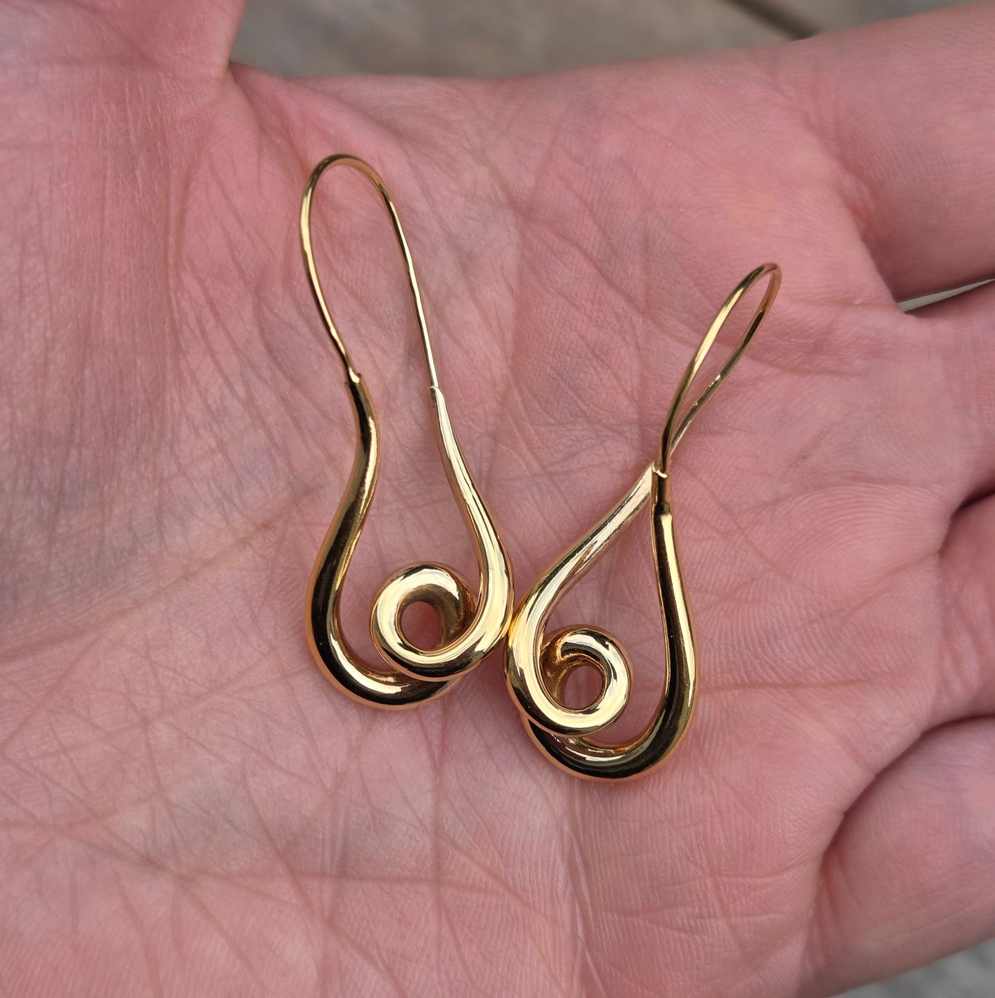 Vintage Franz Breuning Hallmarked Solid 14ct 14k Gold Large Swirl Hoop Earrings Hoops 3.45g