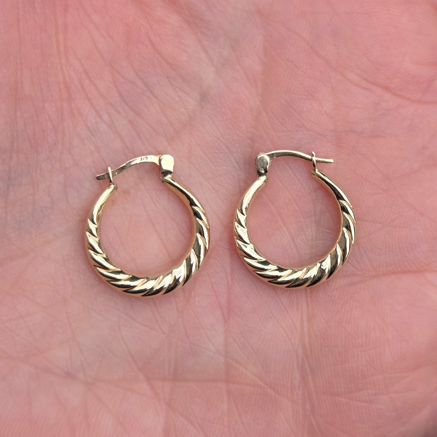 Vintage Hallmarked Solid 9ct 9k Gold Round Criossant Hoop Earrings Hoops